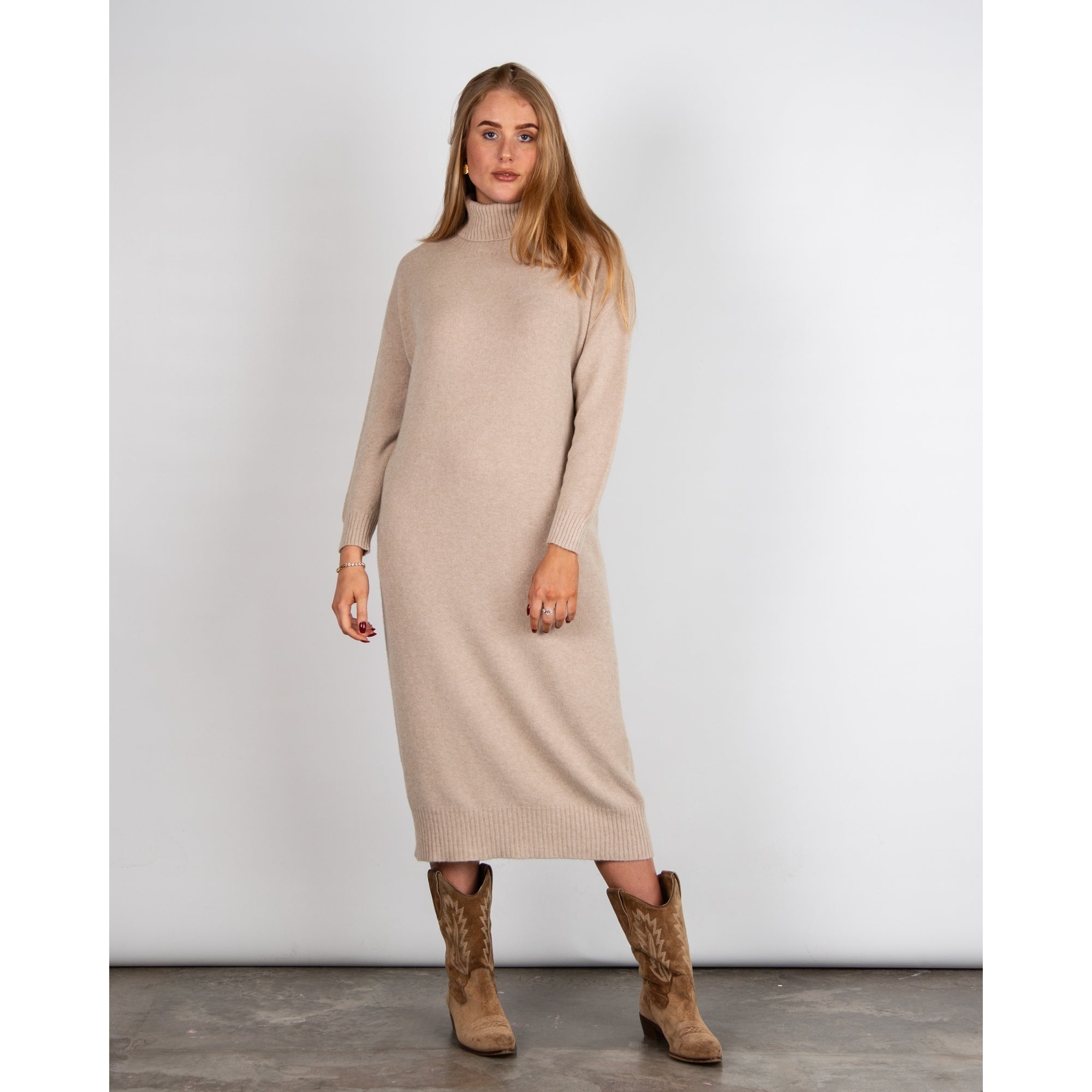 Amazing Woman Paige E Long Polo Neck Jumper Dress Beige 082