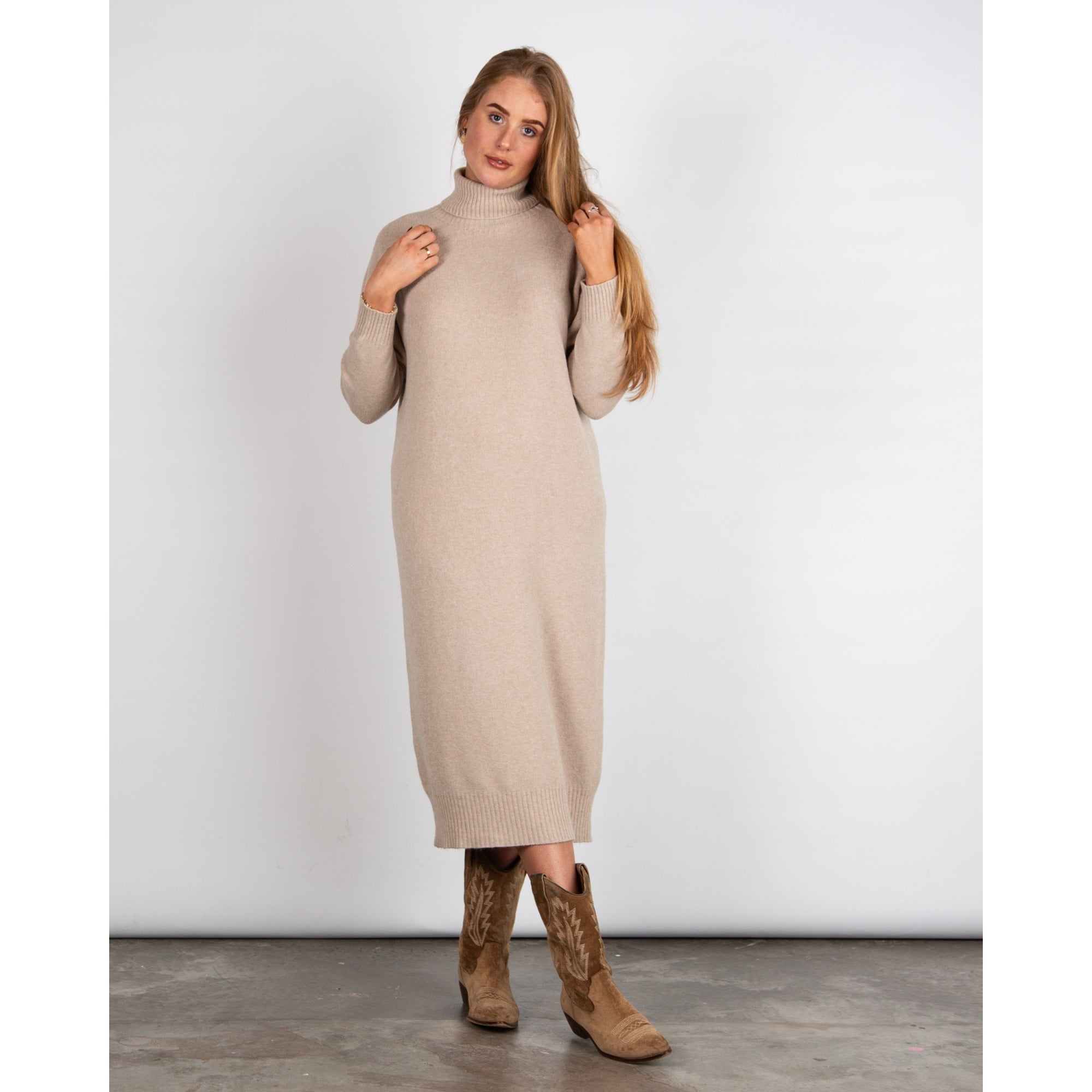 Amazing Woman Paige E Long Polo Neck Jumper Dress Beige 082