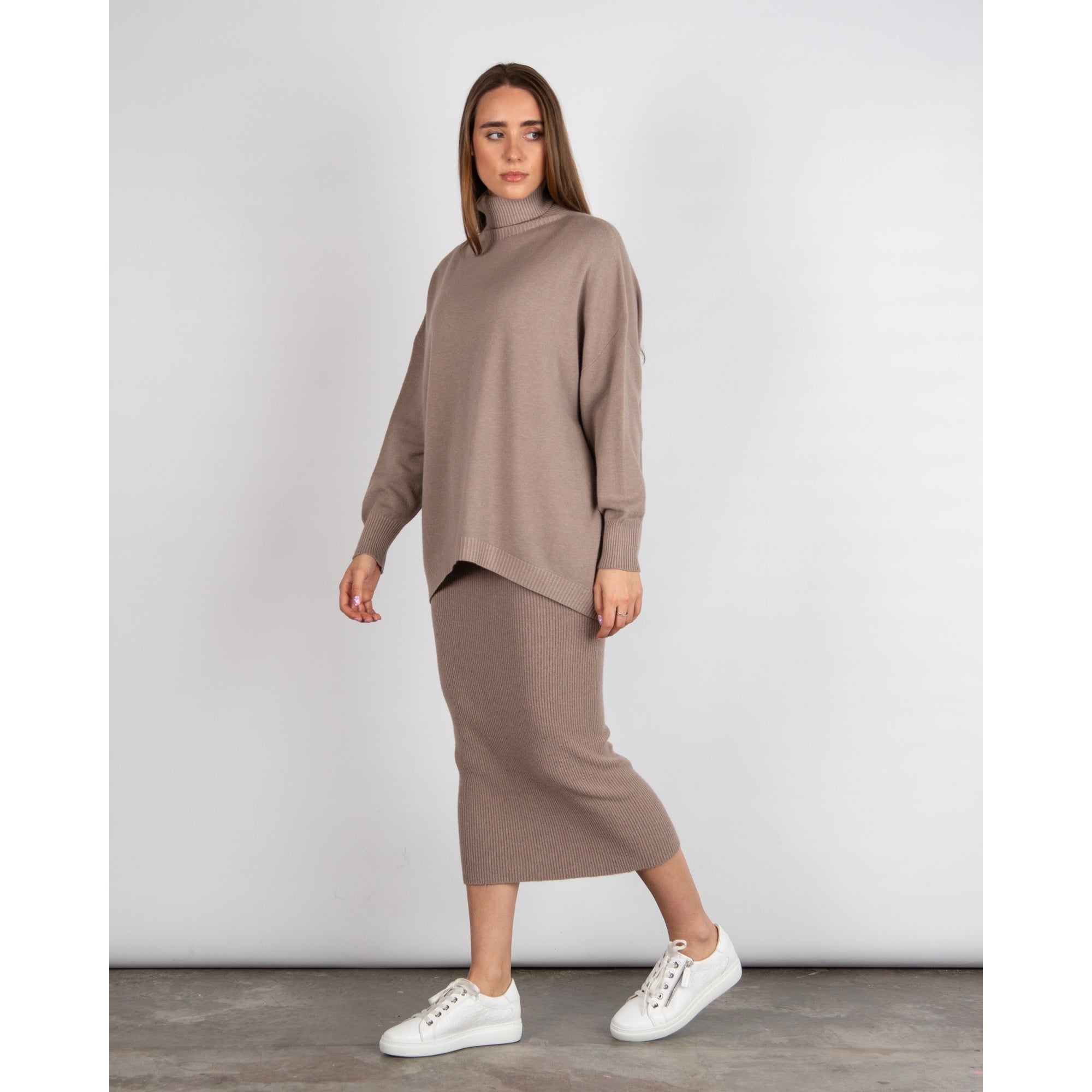Amazing Woman Zena Polo Neck Oversized Loose Fit Jumper Taupe 1078