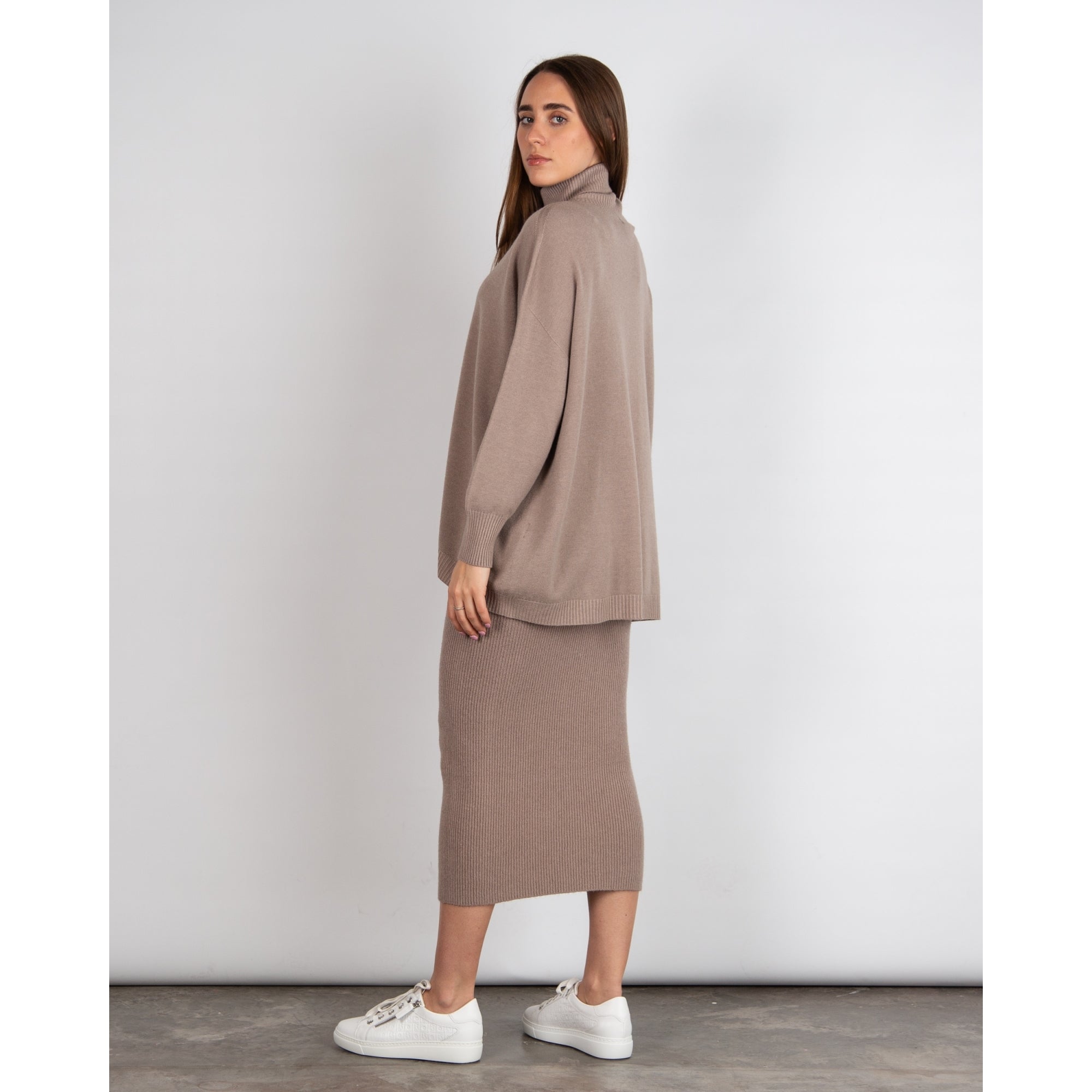 Amazing Woman Zena Polo Neck Oversized Loose Fit Jumper Taupe 1078