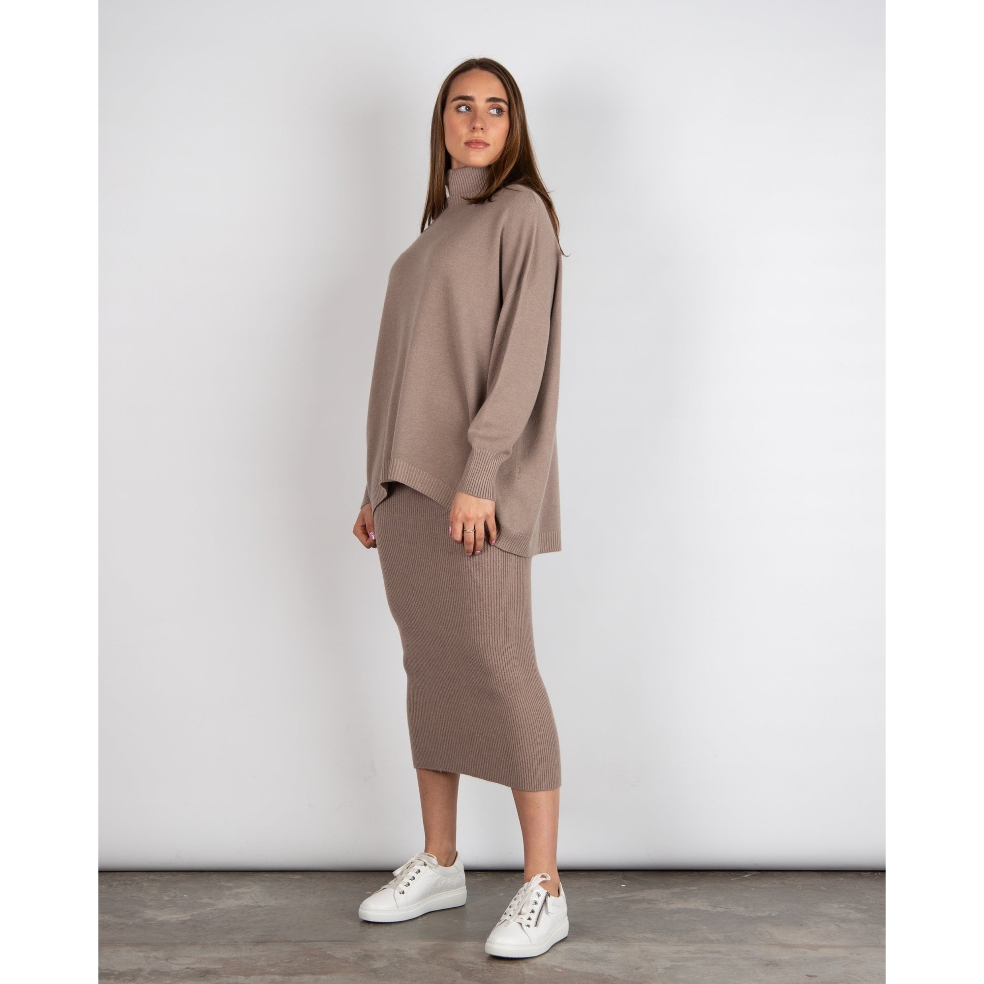 Amazing Woman Zena Polo Neck Oversized Loose Fit Jumper Taupe 1078