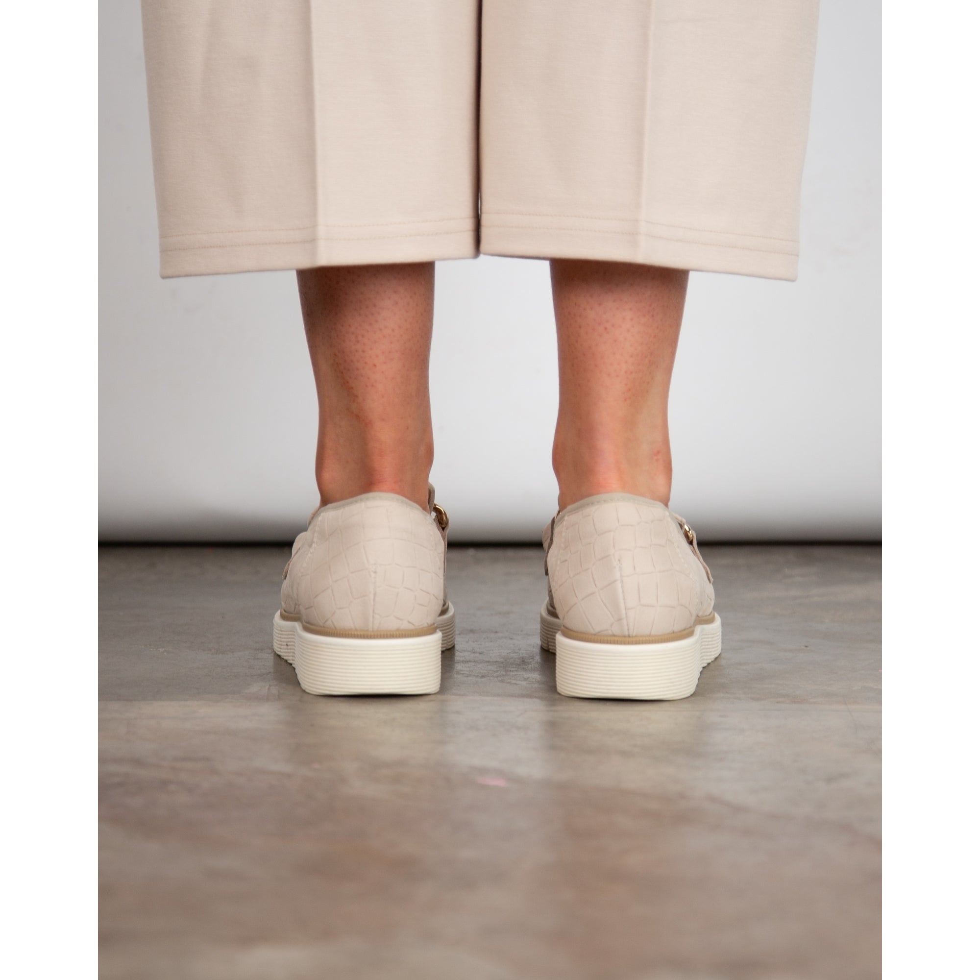 Dl Sport Suede Croc Loafer With Large Gold Chain Light Stone