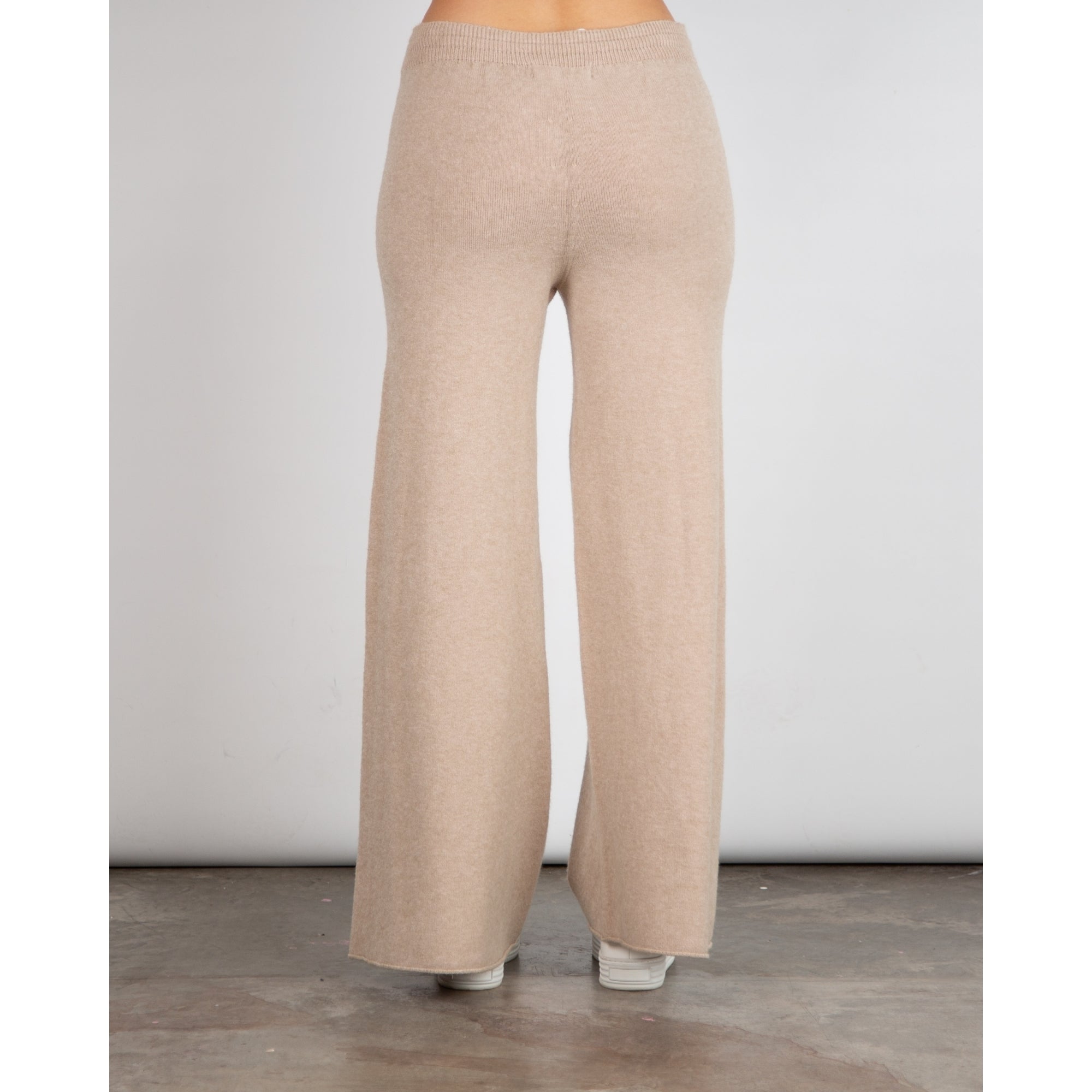 Amazing Woman Colette Wide Leg Knit Lounge Trouser With Tie Waist Beige 082
