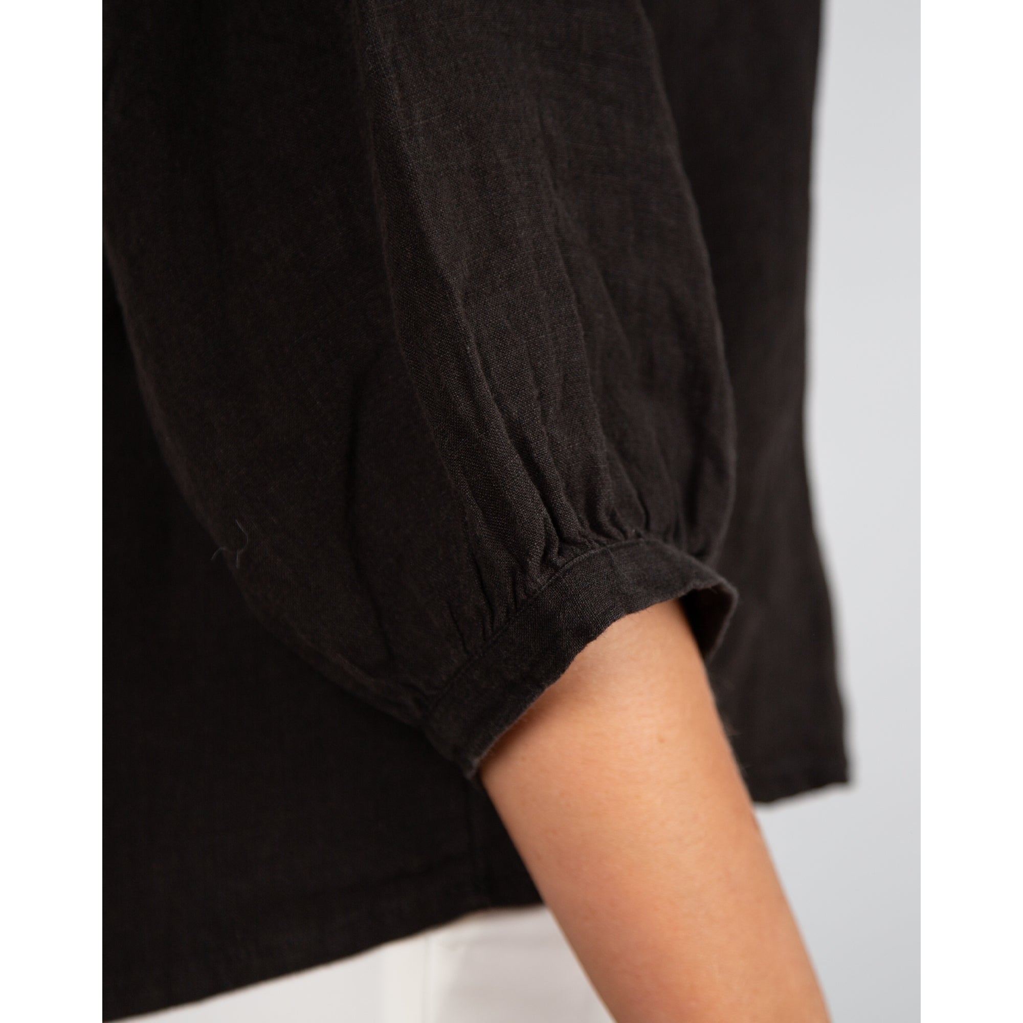 Part Two Elody Frill V Neck Linen Blouse Black