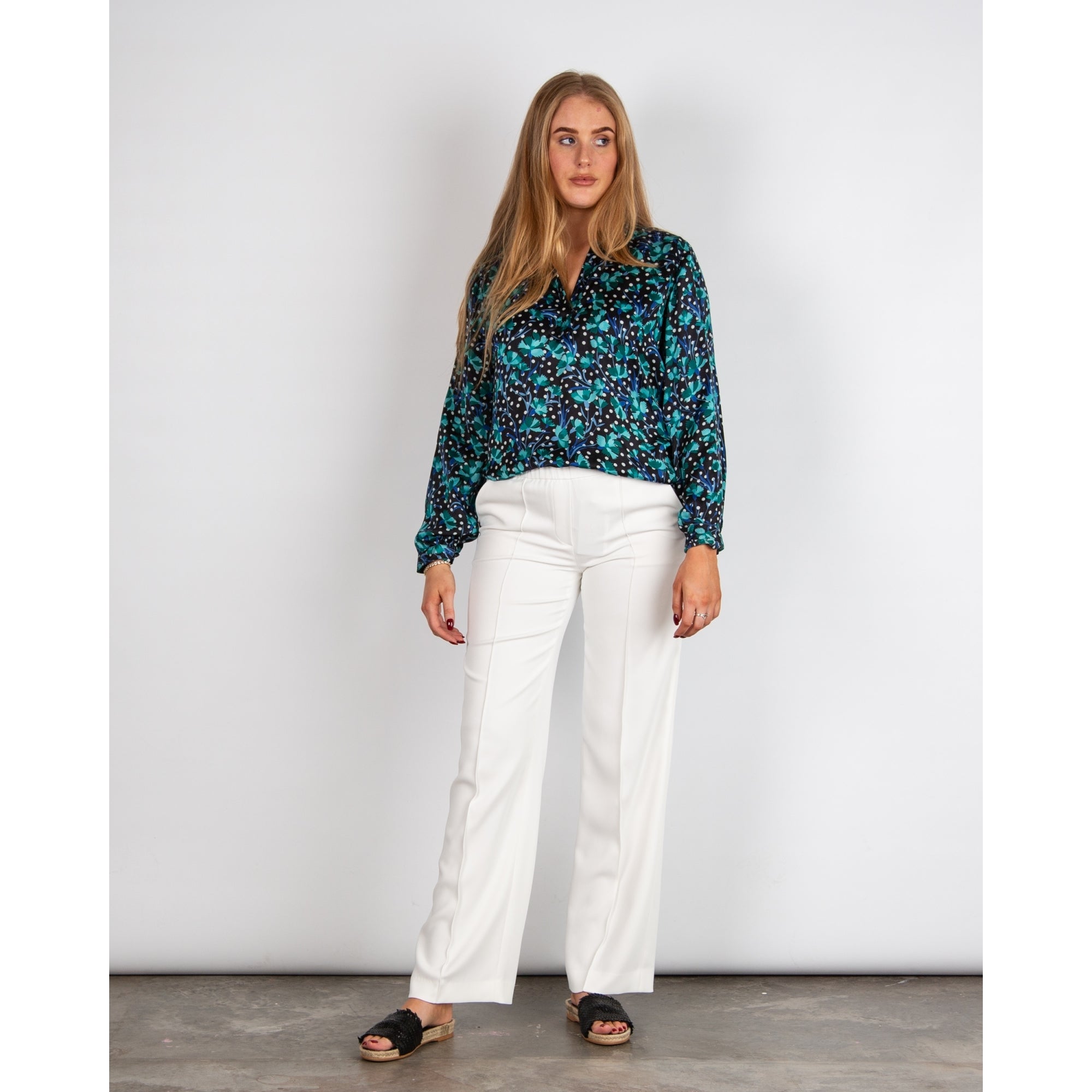 Primrose Park Sandy Tropical Print Slit Neck Blouse Carnation Turquoise