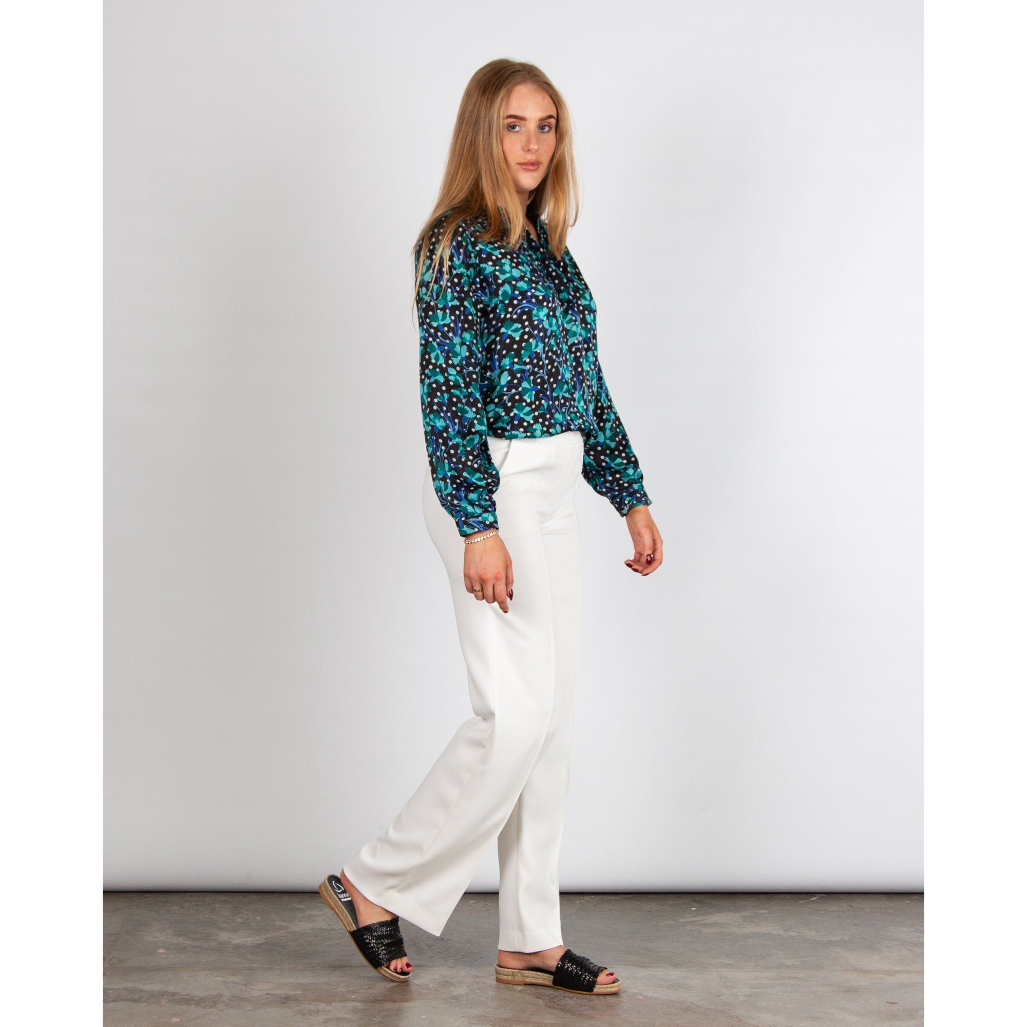 Primrose Park Sandy Tropical Print Slit Neck Blouse Carnation Turquoise