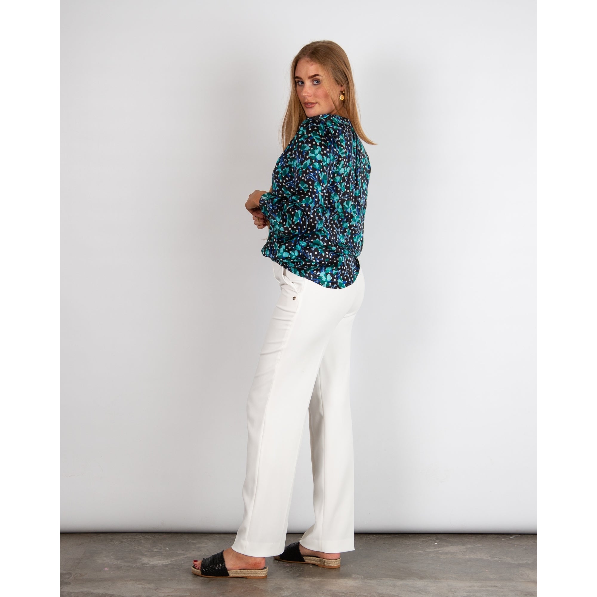 Primrose Park Sandy Tropical Print Slit Neck Blouse Carnation Turquoise