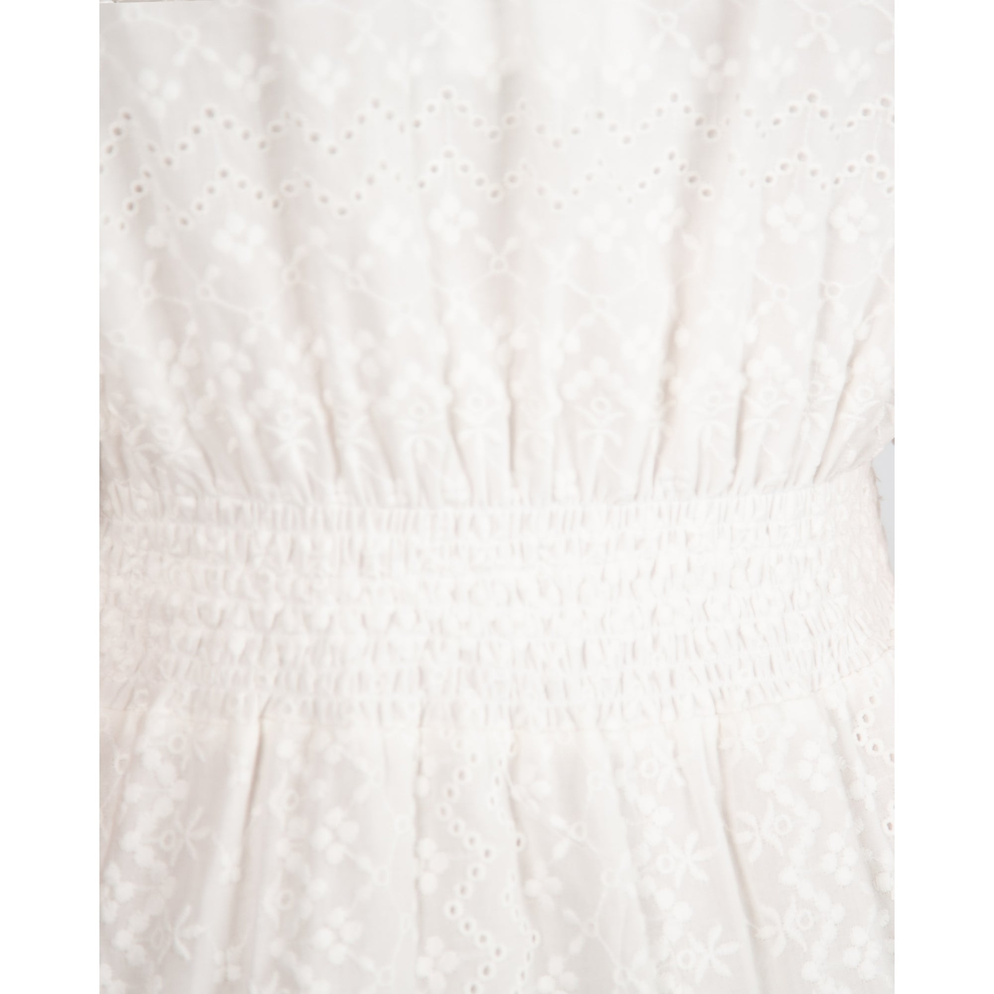 Tinta Style Paulova V Neck Broderie Anglaise Tiered Puff Sleeve Dress Off White