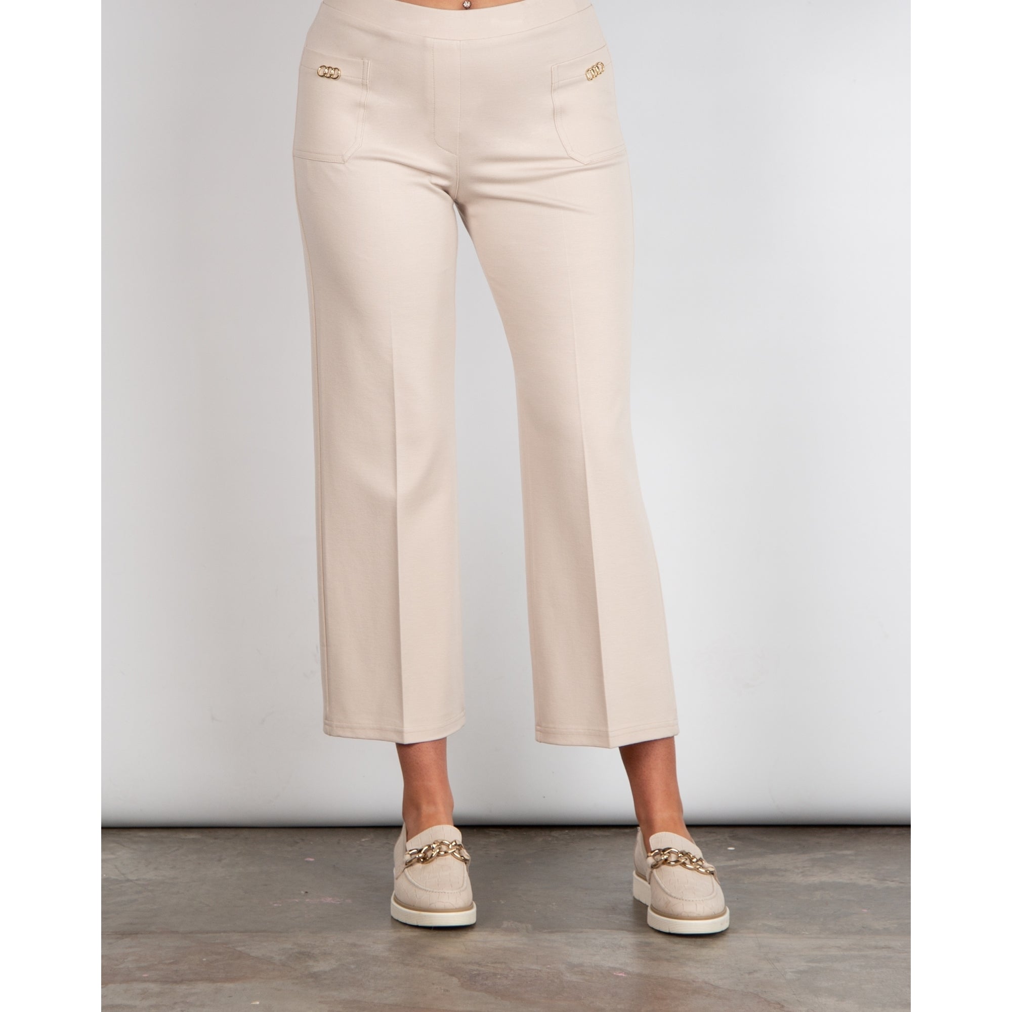Bariloche Ramiro Cropped Pull On Pocket Detail Stretch Trouser Beige