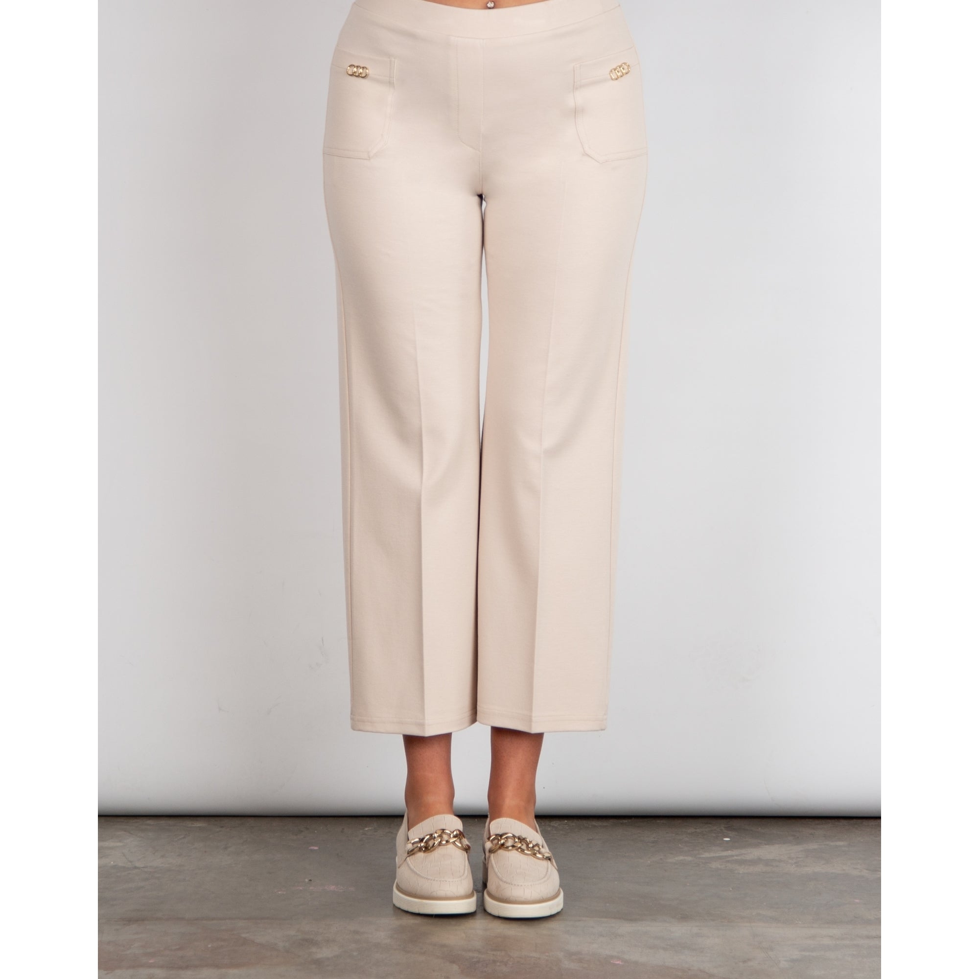 Bariloche Ramiro Cropped Pull On Pocket Detail Stretch Trouser Beige