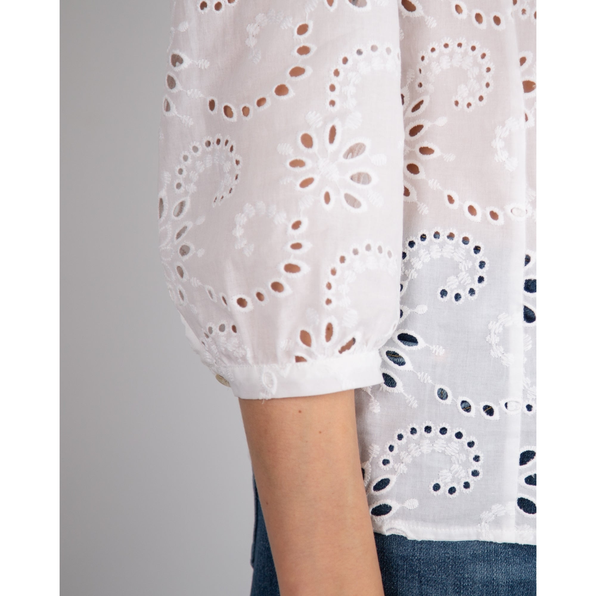 Tinta Style Claribel V Neck Frill Front Broderie Anglaise Blouse White