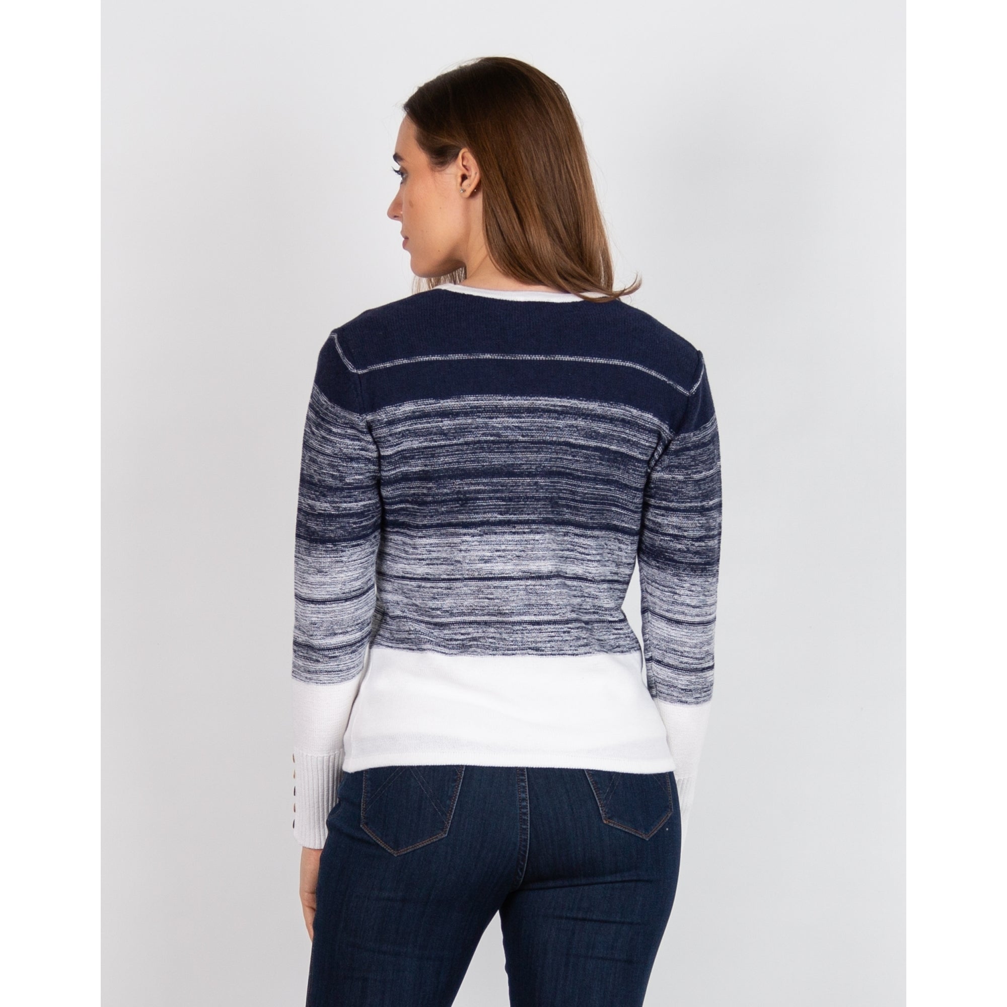Marble Fashions Faded Stripe V Neck Waffle Knit Cardigan Navy/white 103