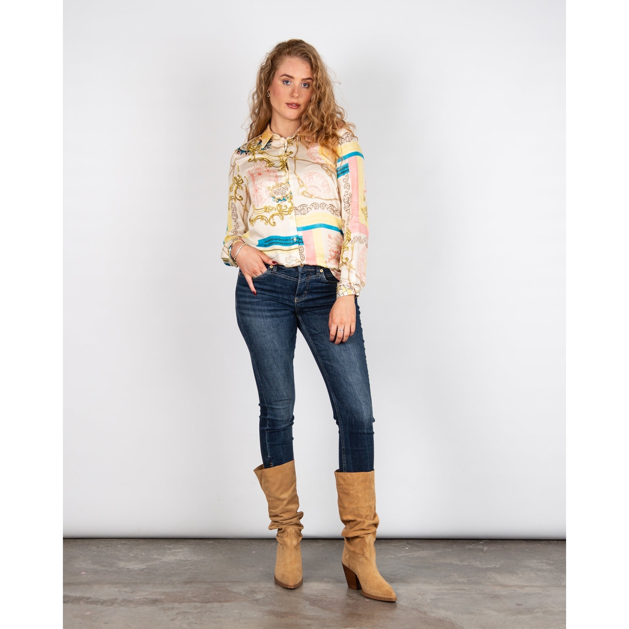 Alpe Ruched Loose Leg Suede Western Boot Light Tan