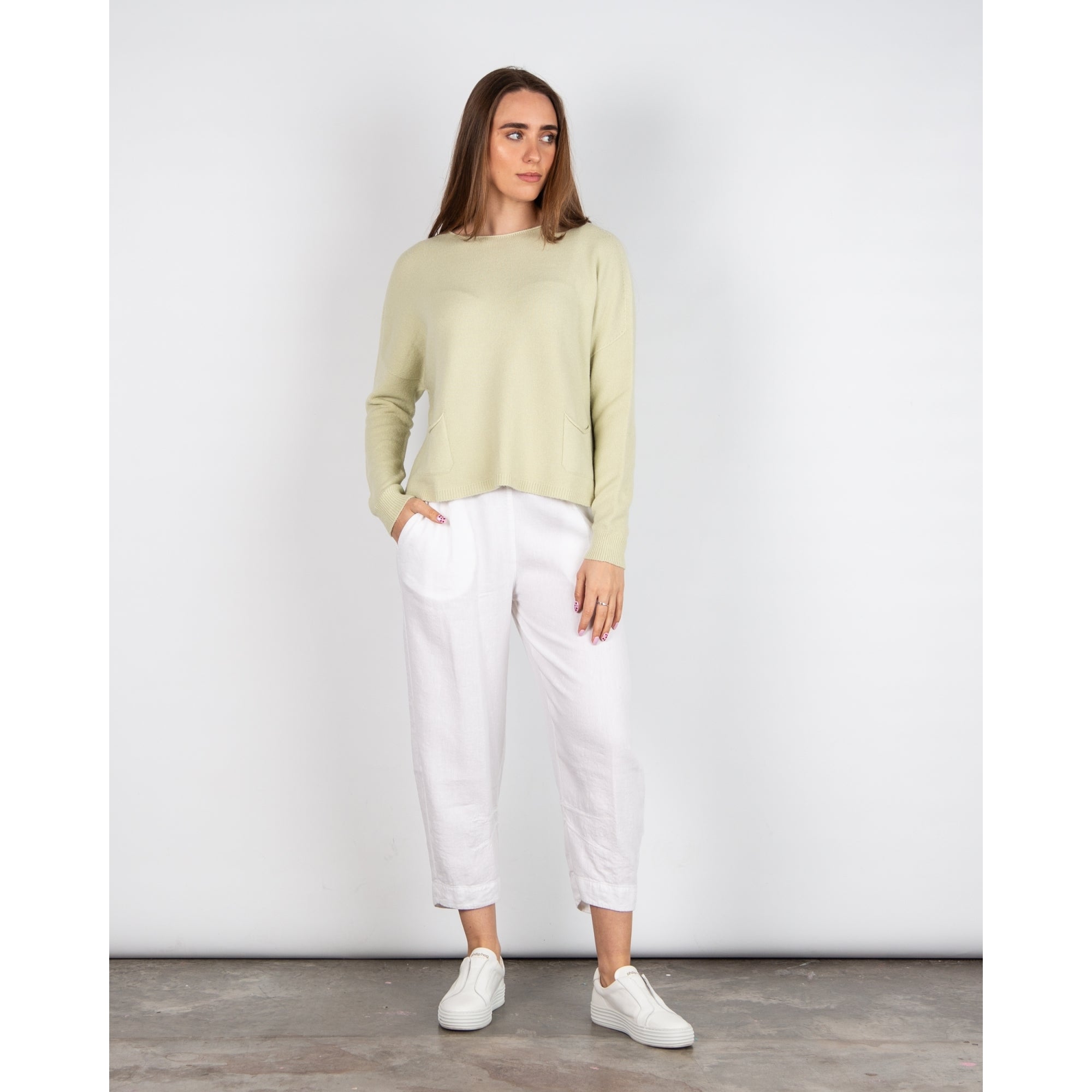 Amazing Woman Jodie Round Neck Pocket Front Soft Knit Jumper Leek 1099