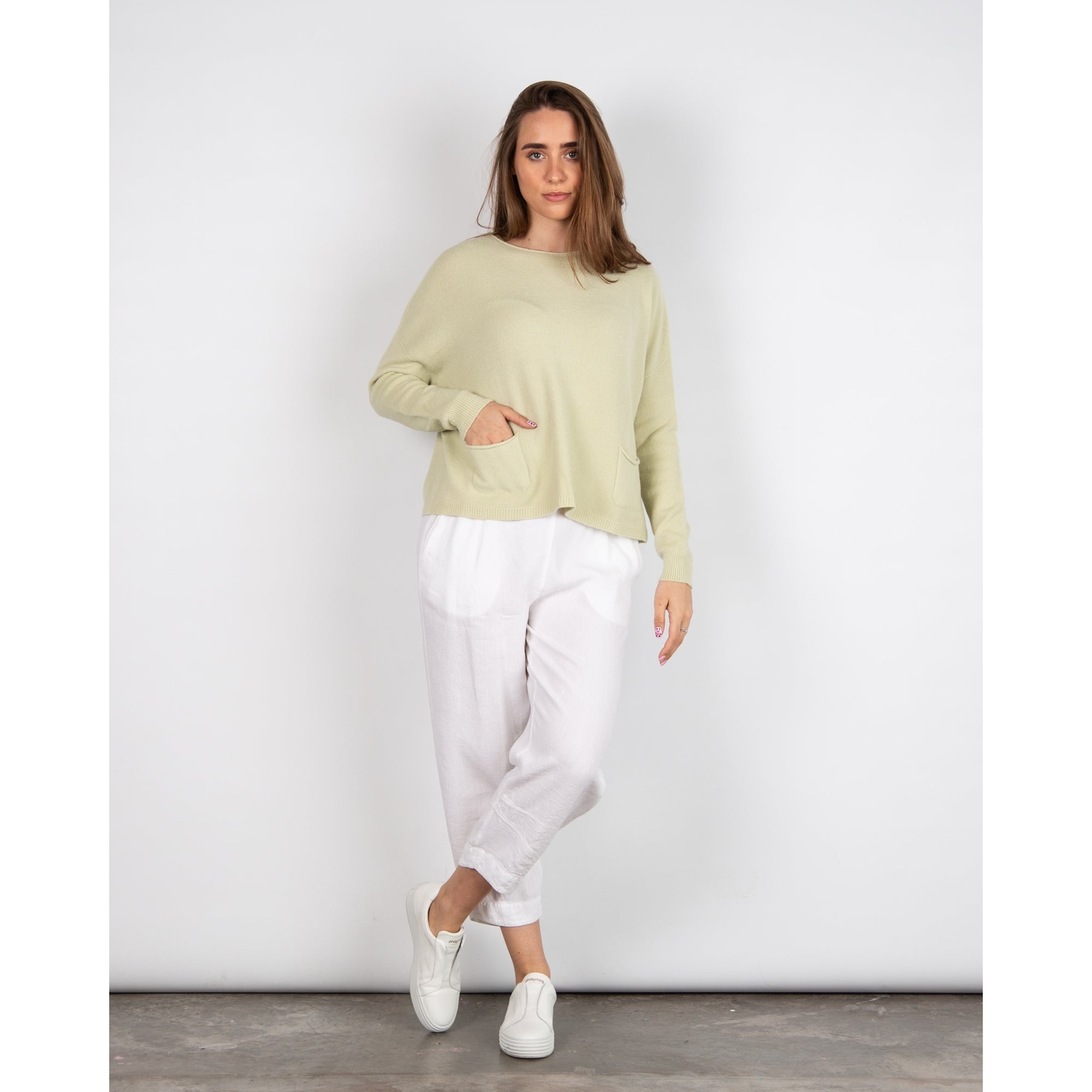 Amazing Woman Jodie Round Neck Pocket Front Soft Knit Jumper Leek 1099