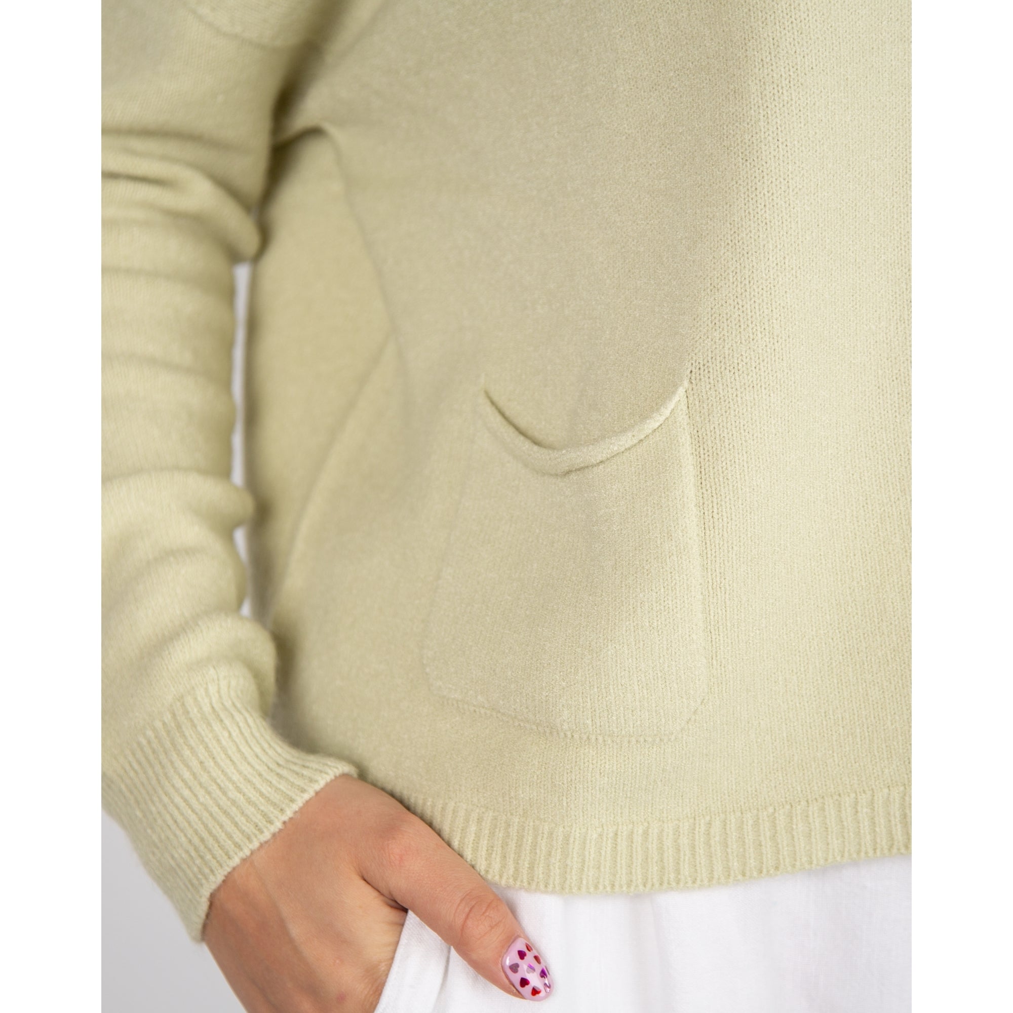 Amazing Woman Jodie Round Neck Pocket Front Soft Knit Jumper Leek 1099