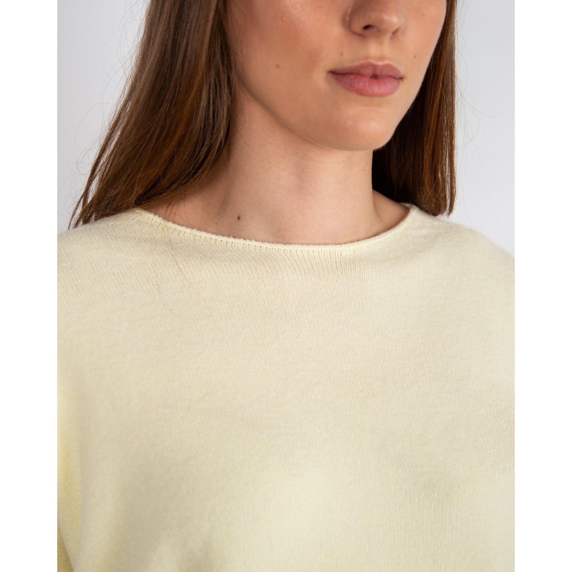 Amazing Woman Jodie Round Neck Pocket Front Soft Knit Jumper Pale Lemon 06