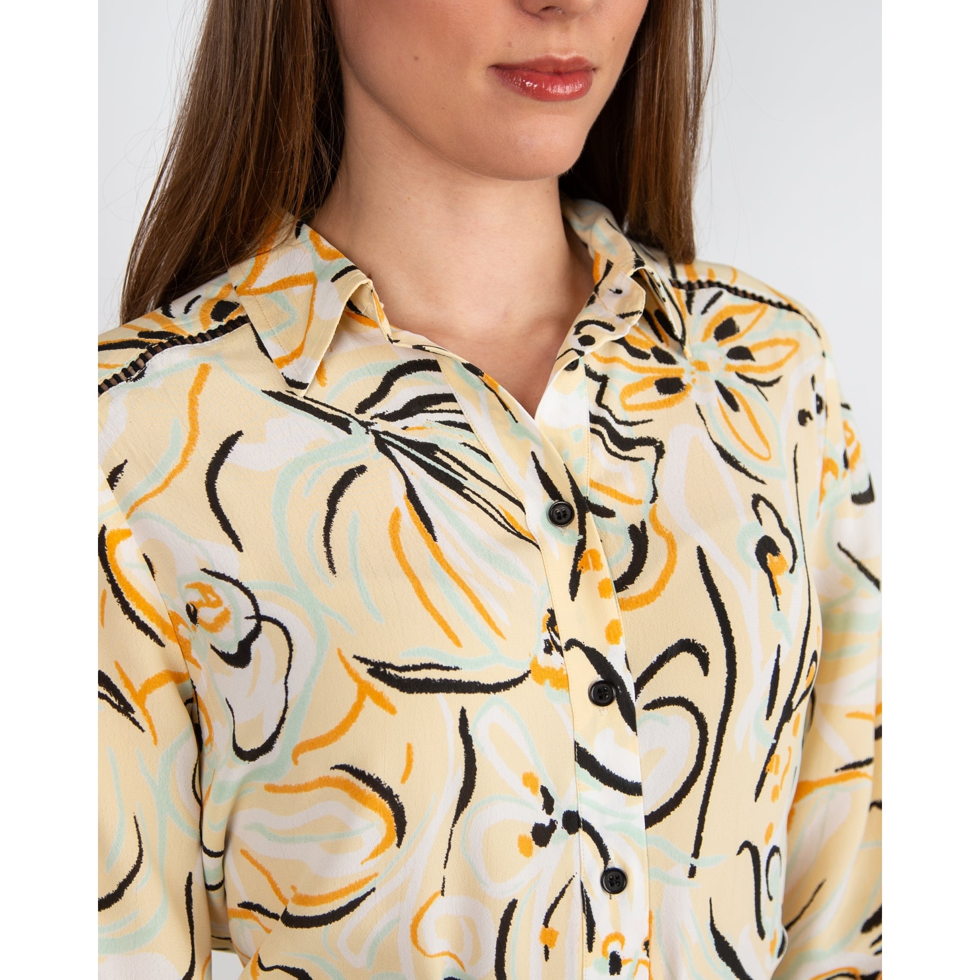 Masai Nausica Sketched Flower Print Tie Waist Shirt Dress Yellow/black