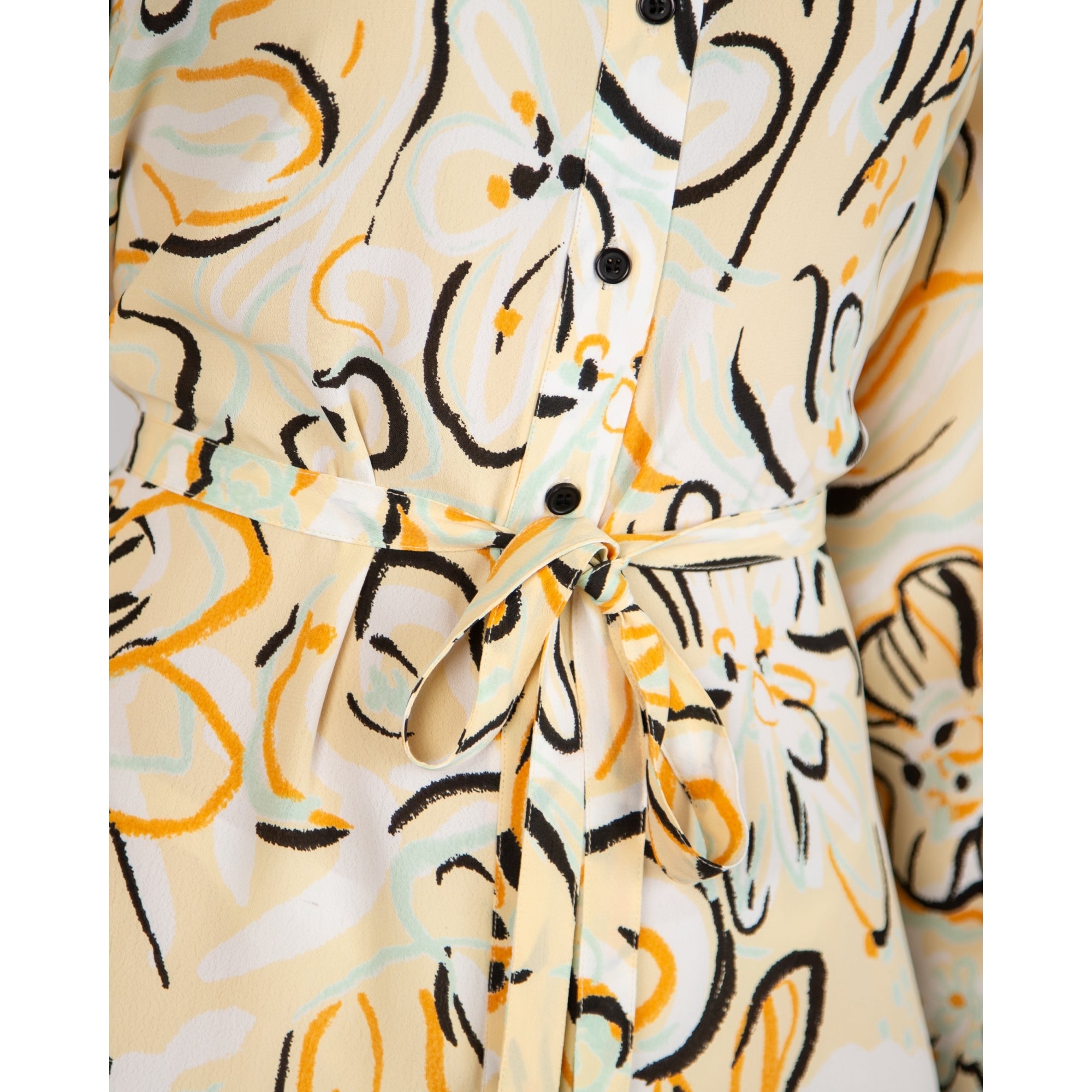 Masai Nausica Sketched Flower Print Tie Waist Shirt Dress Yellow/black