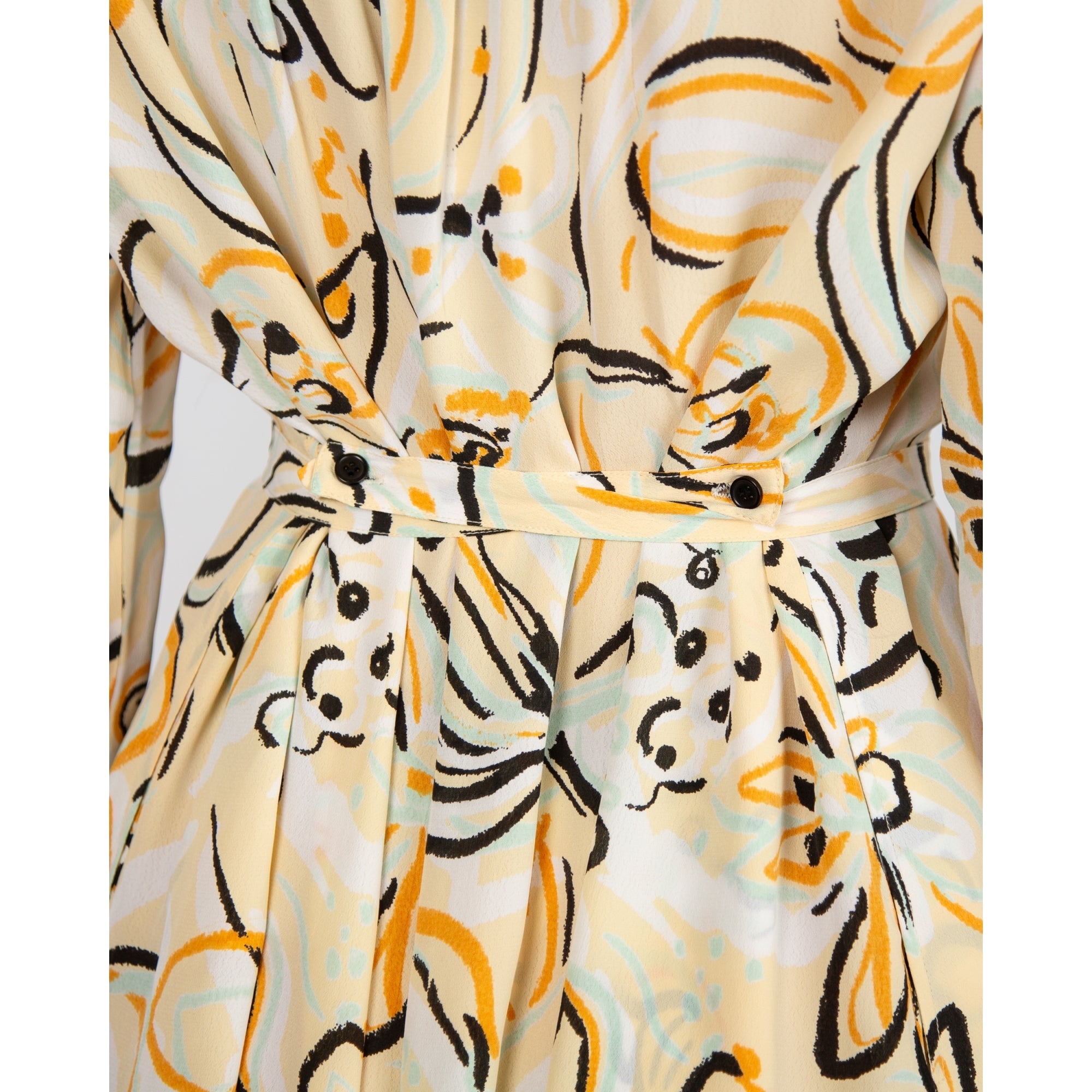 Masai Nausica Sketched Flower Print Tie Waist Shirt Dress Yellow/black