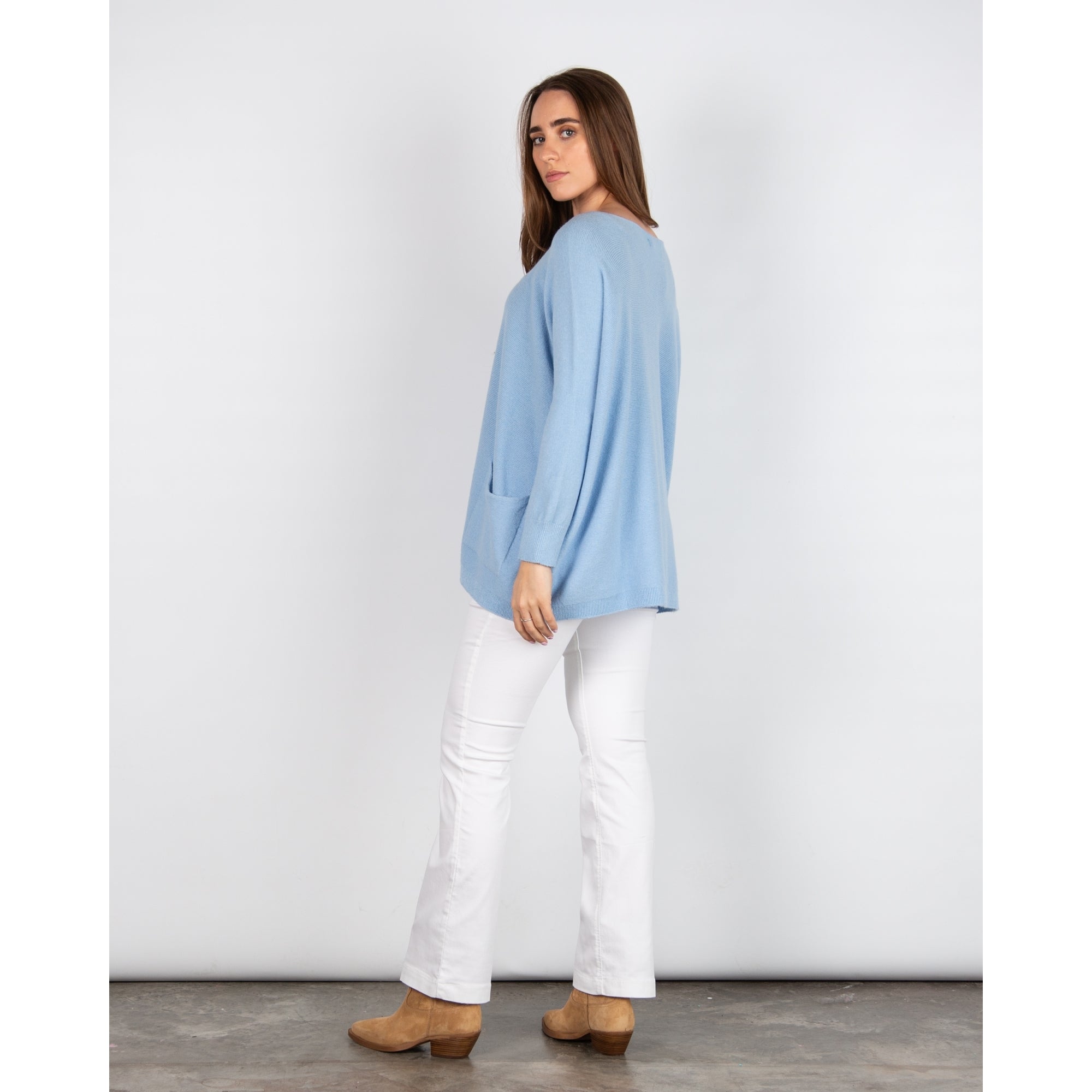 Amazing Woman Caryf X Round Neck Pocket Front Oversized Knit Jumper Crystal Blue 227