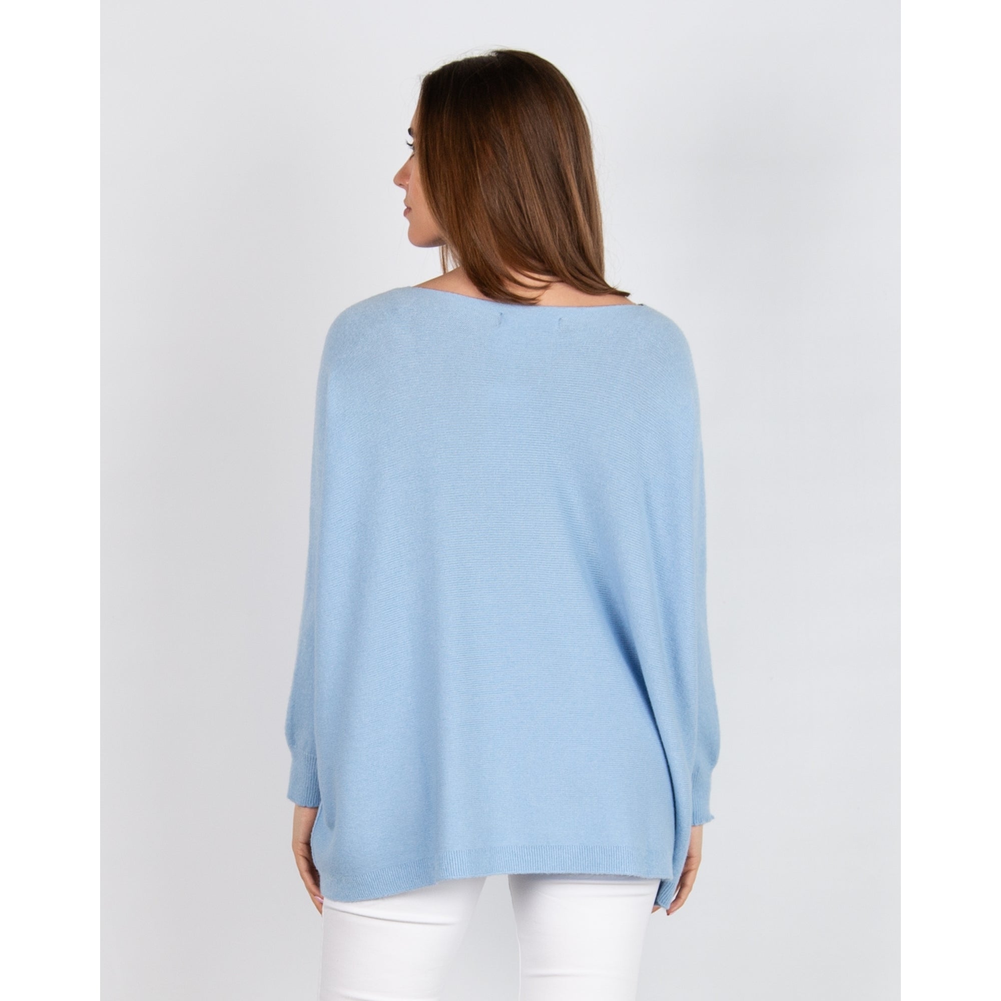 Amazing Woman Caryf X Round Neck Pocket Front Oversized Knit Jumper Crystal Blue 227