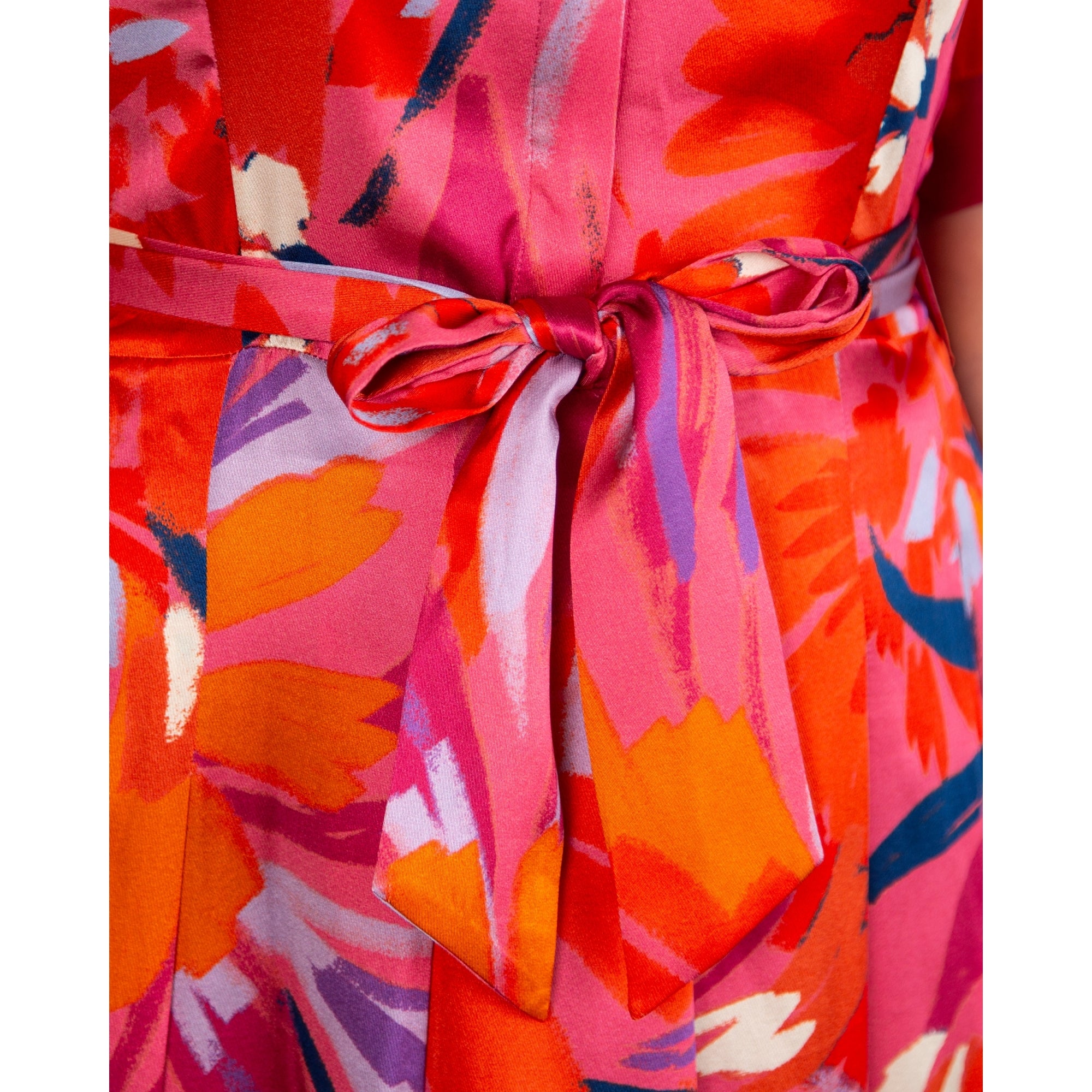 Charlotte Sparre Peggy Painted Print Pleat Silk Belted Shirt Dress Pink Mix