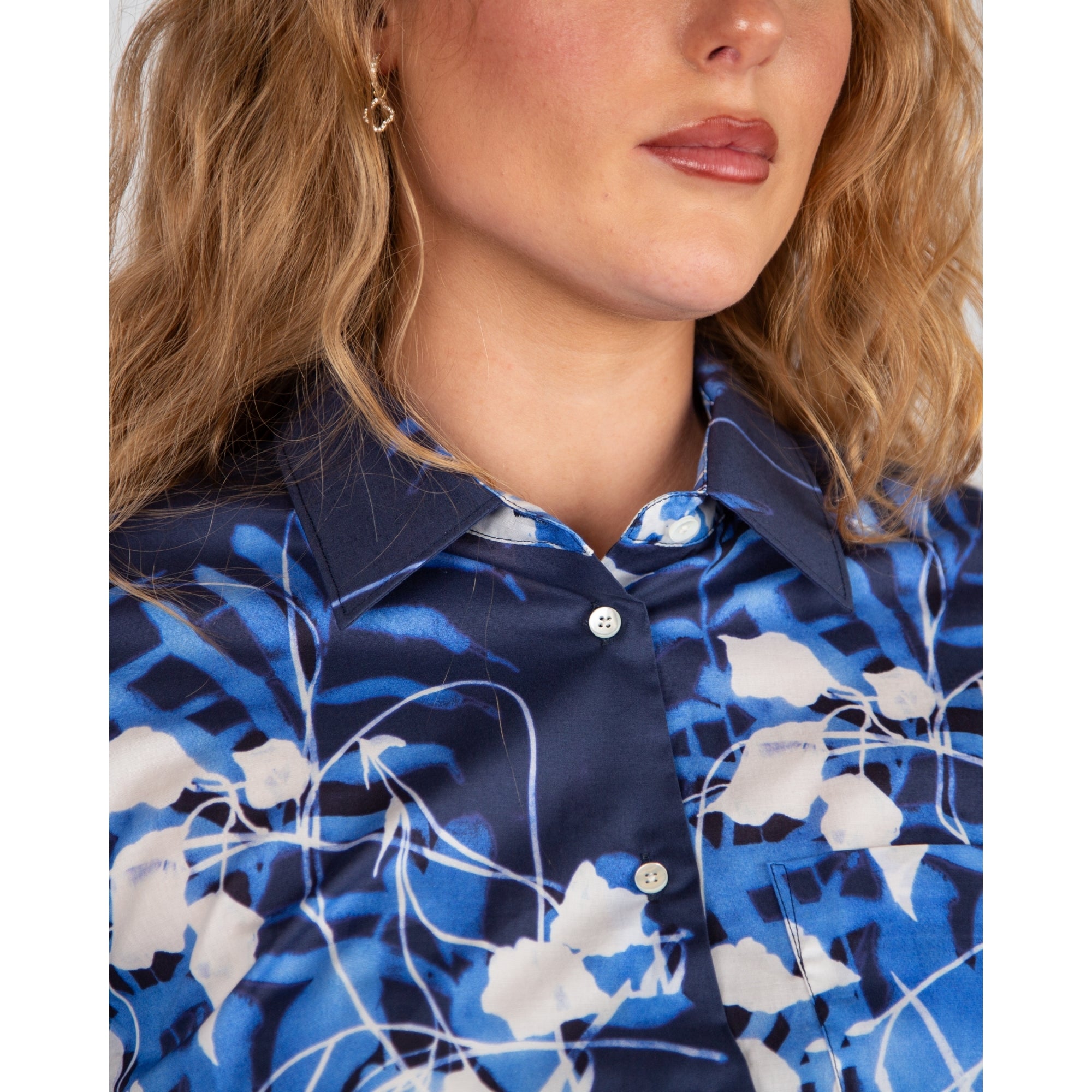 Sara Roka ElenaT85 Botanic Print Pocket Front Shirt Dress Navy/white 190 - BELT SOLD SEPARATELY