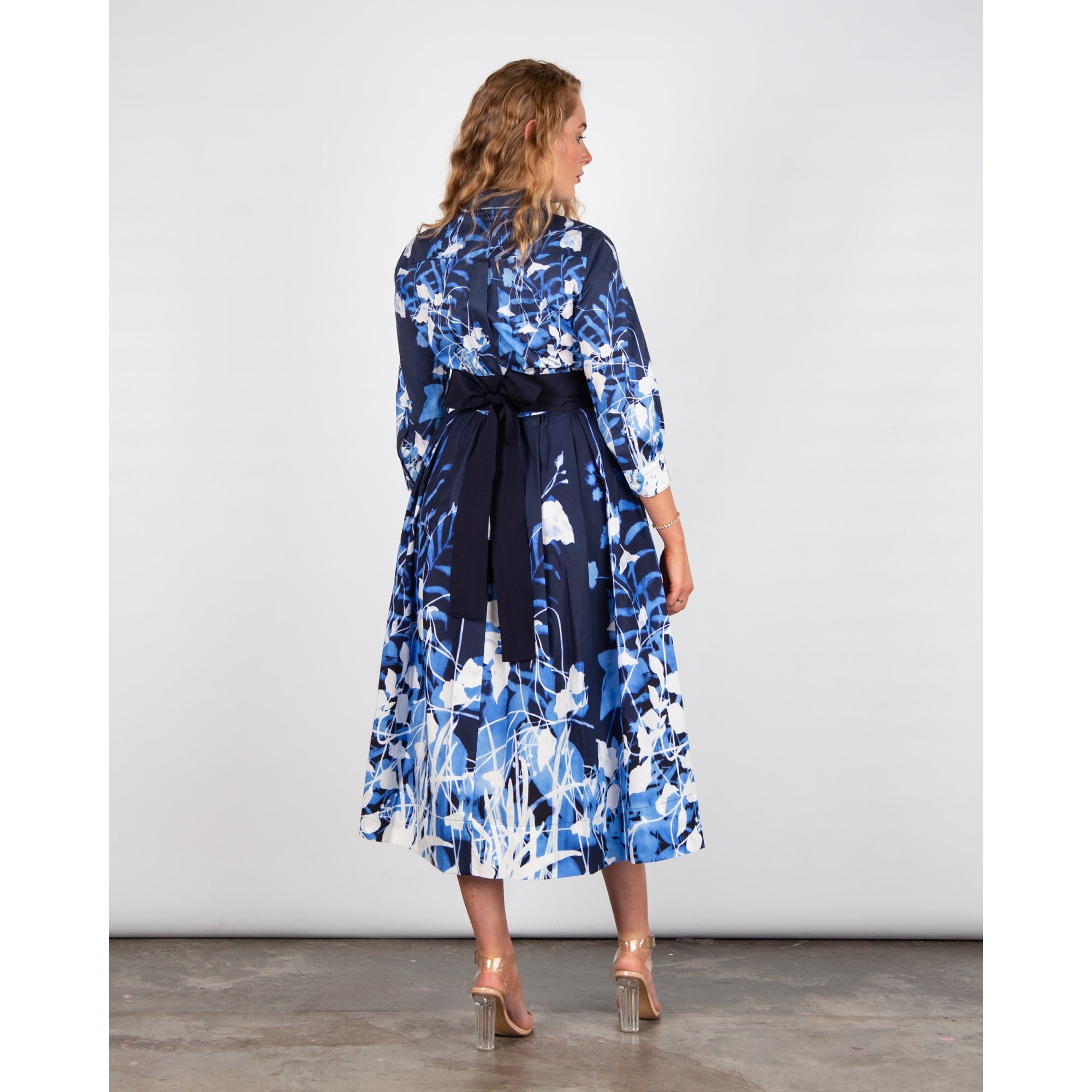 Sara Roka ElenaT85 Botanic Print Pocket Front Shirt Dress Navy/white 190 - BELT SOLD SEPARATELY