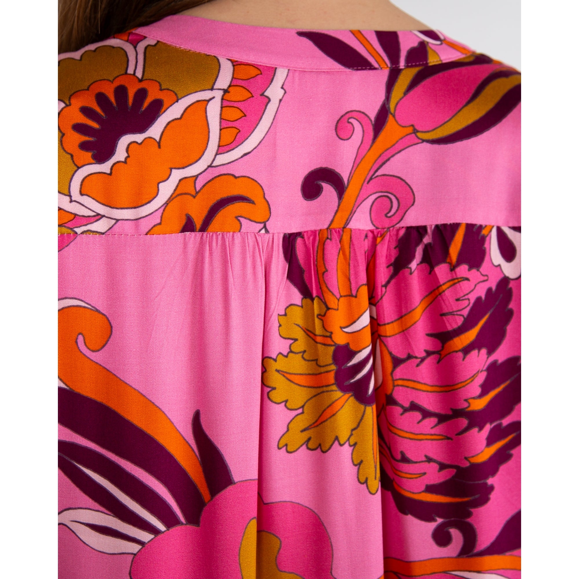 Milano Italy Blown Floral Collarless Loose Bodied Dress Pink Mix