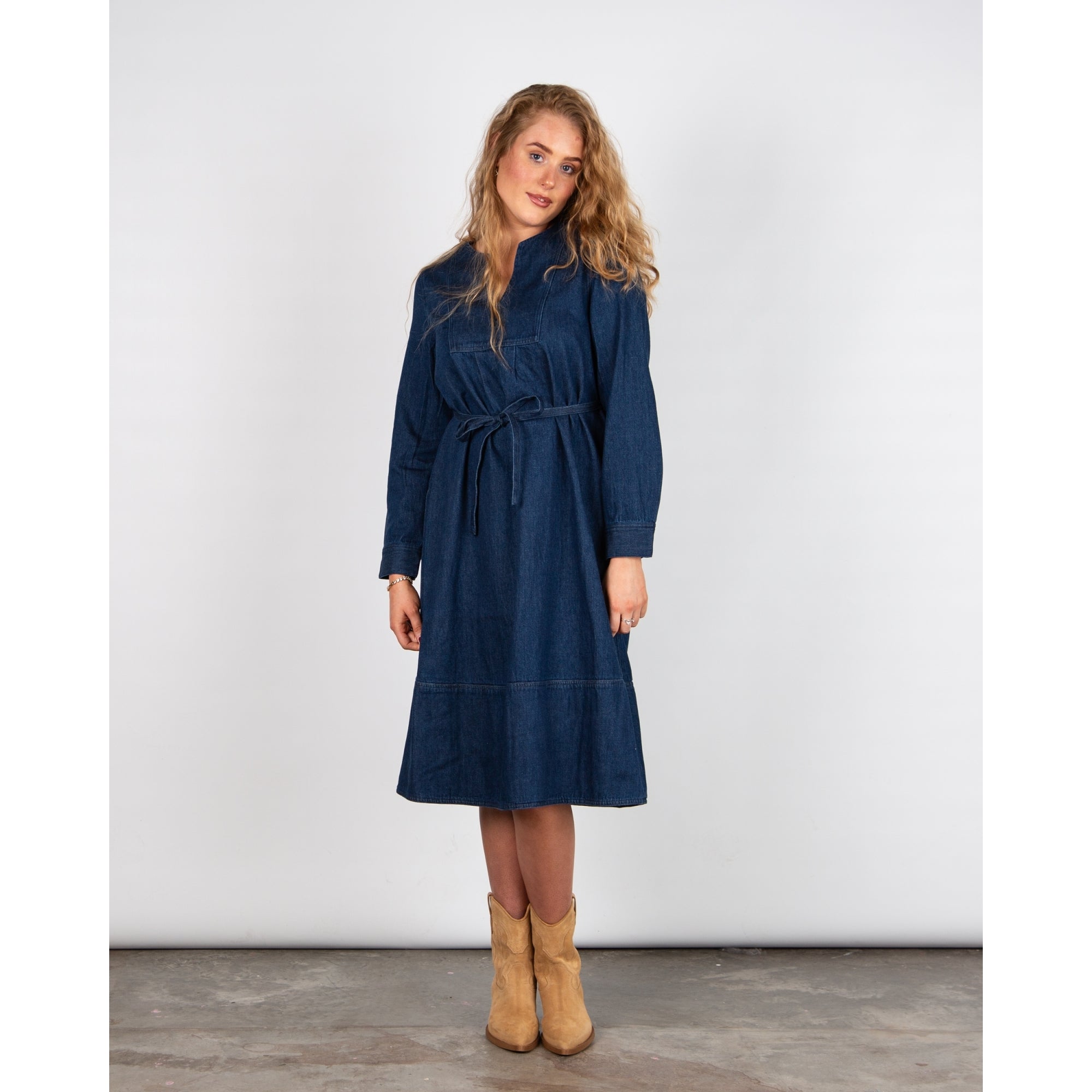 Masai Nisha Split Neck Belted Denim Tunic Dress Dark Denim