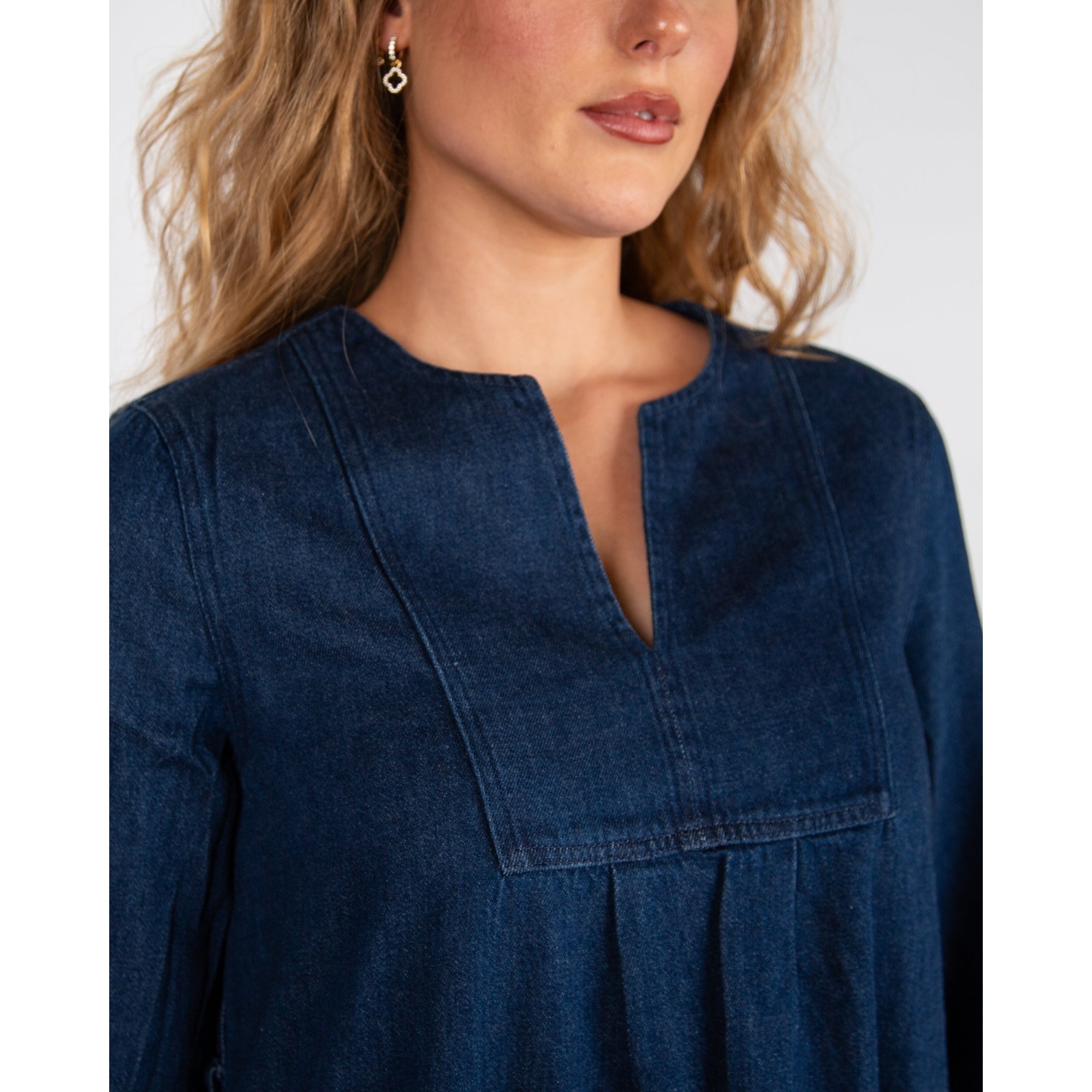 Masai Nisha Split Neck Belted Denim Tunic Dress Dark Denim