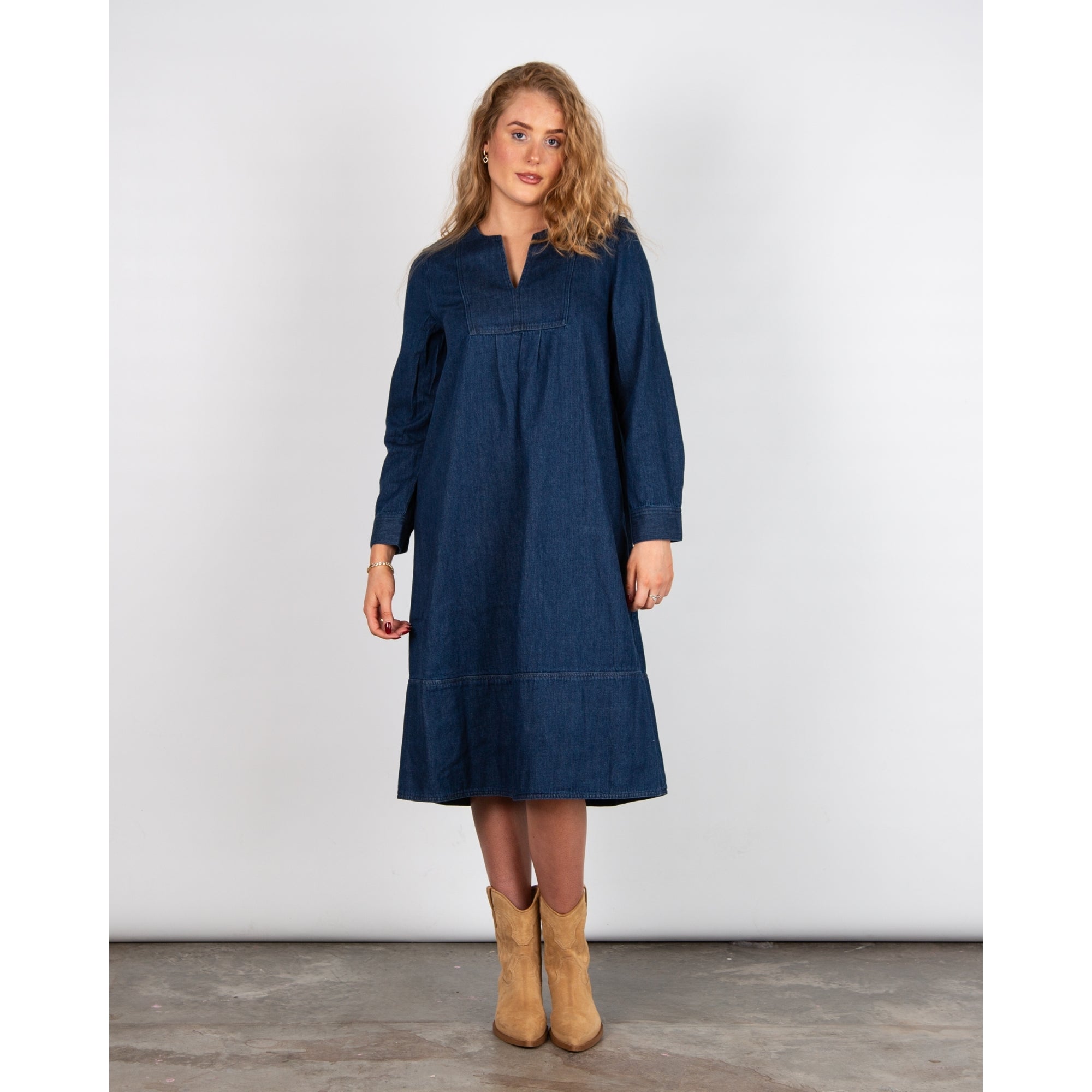 Masai Nisha Split Neck Belted Denim Tunic Dress Dark Denim