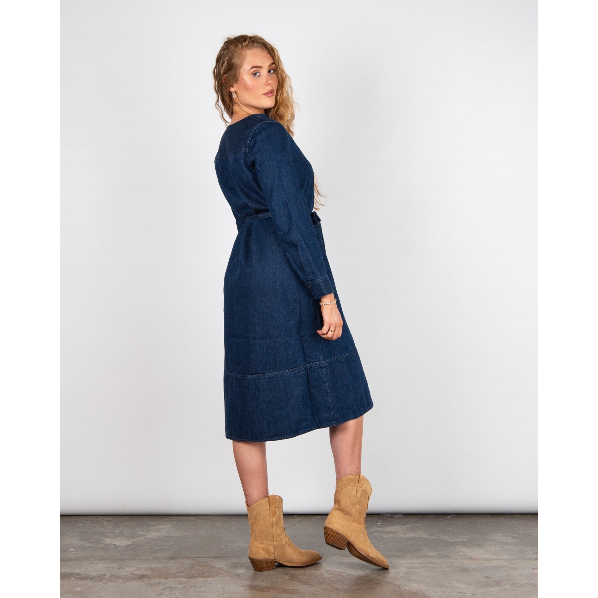 Masai Nisha Split Neck Belted Denim Tunic Dress Dark Denim