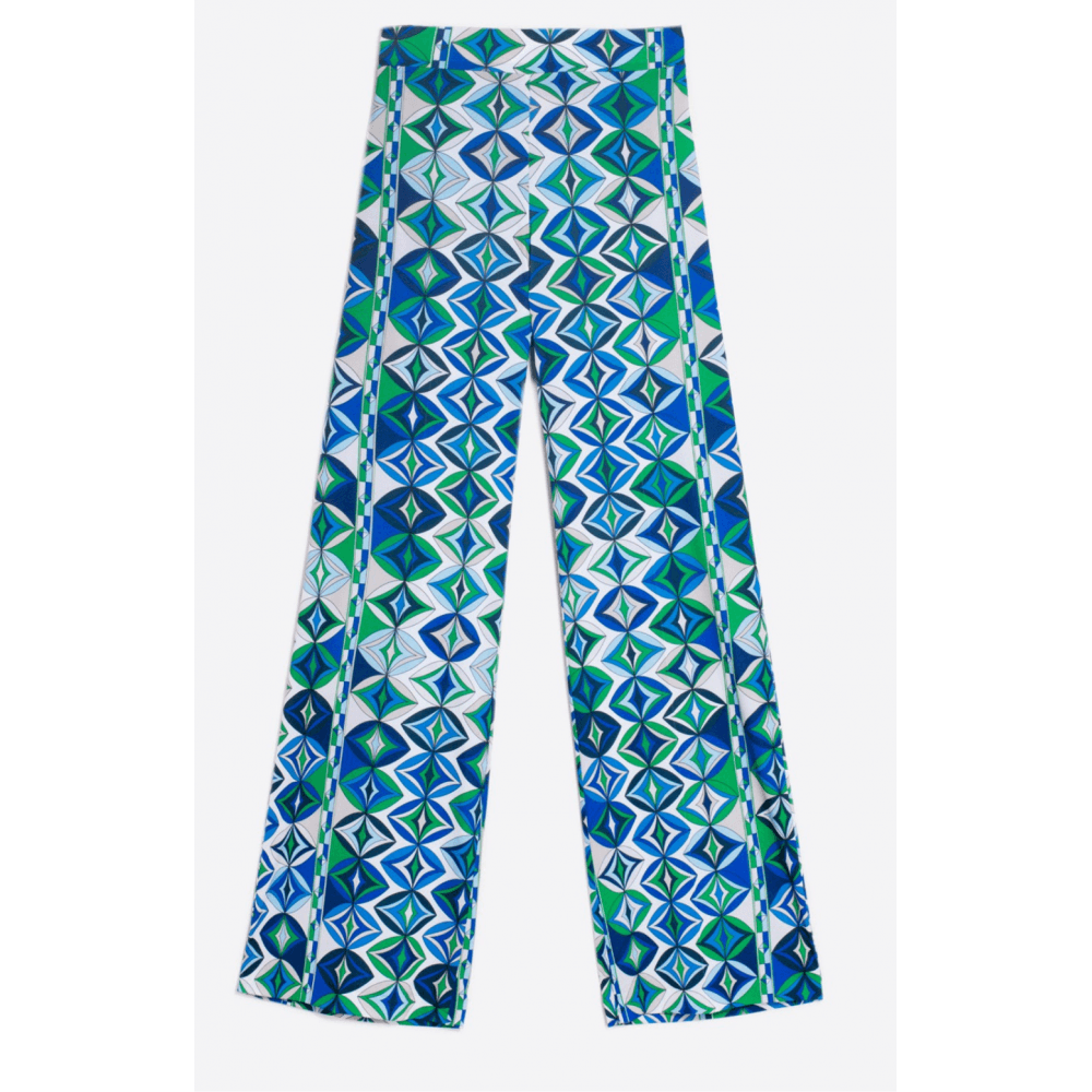 Vilagallo Venus Geometric Jersey Pull On Flared Trousers Green/blue/white