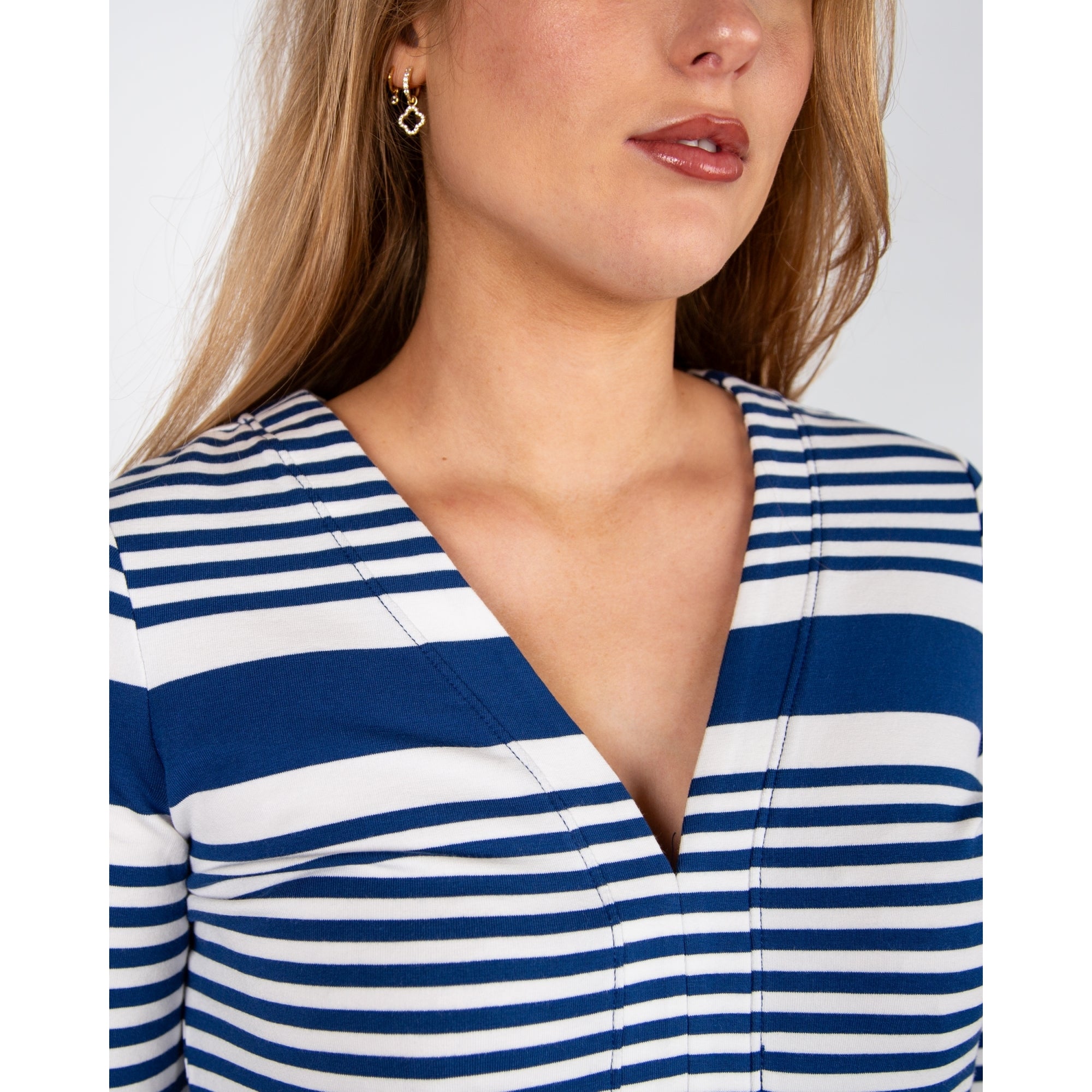 Hatley Ashley V Neck Stripe Cotton Stretch Dress Blue Quartz Stripes