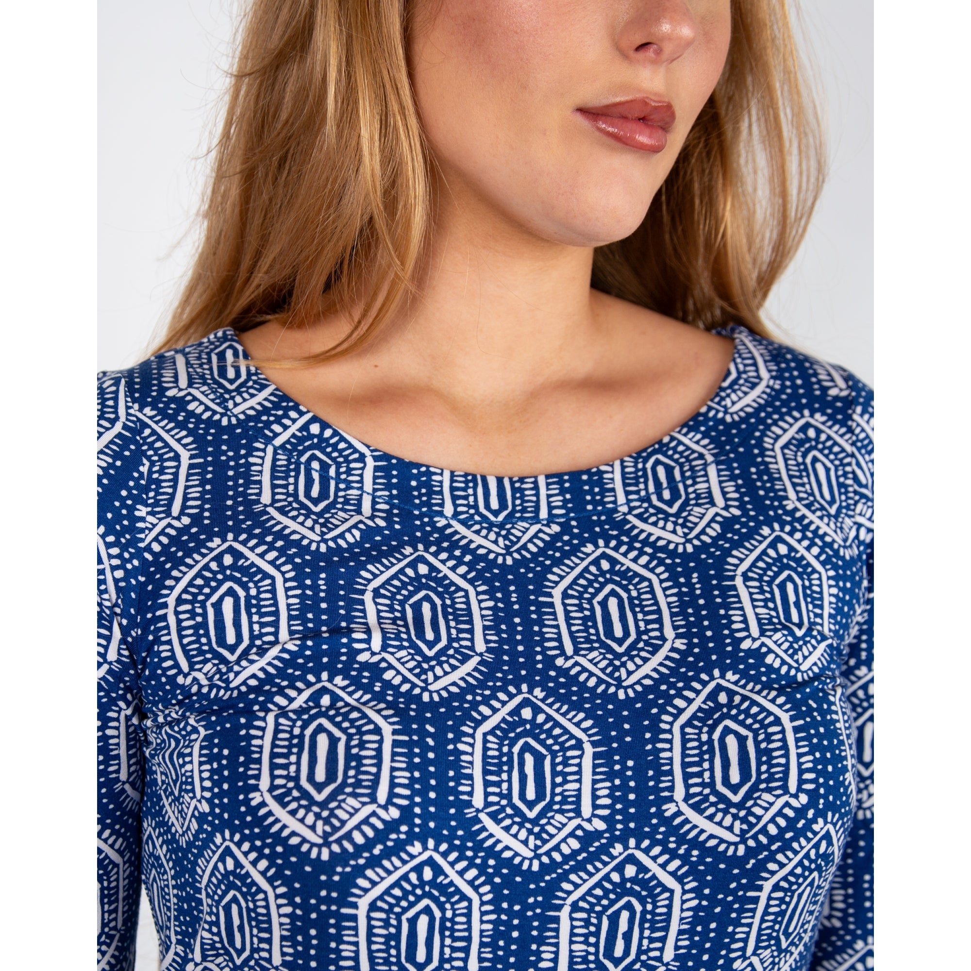 Hatley Lucy 3/4 Sleeve Round Neck Diamond Patterned Dress Geo Batik