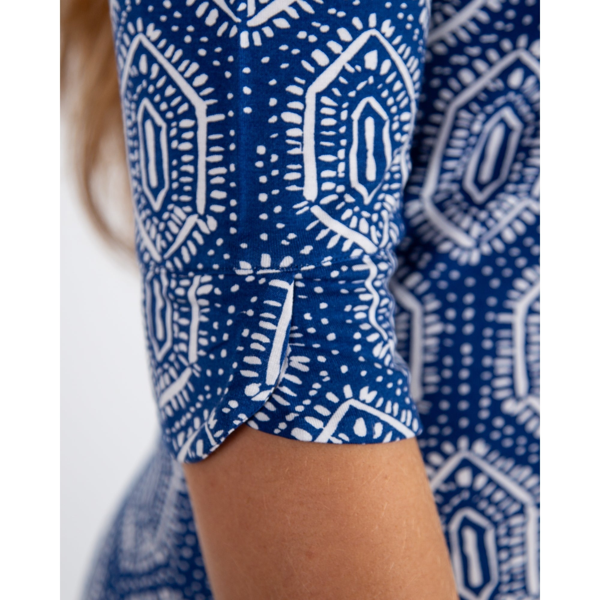 Hatley Lucy 3/4 Sleeve Round Neck Diamond Patterned Dress Geo Batik