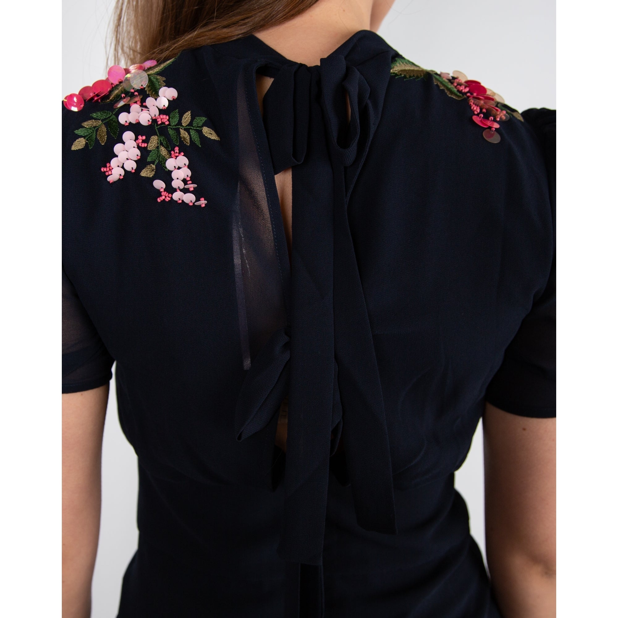 Hope And Ivy Ciara Blouson Pencil Dress With Embellishment Navy