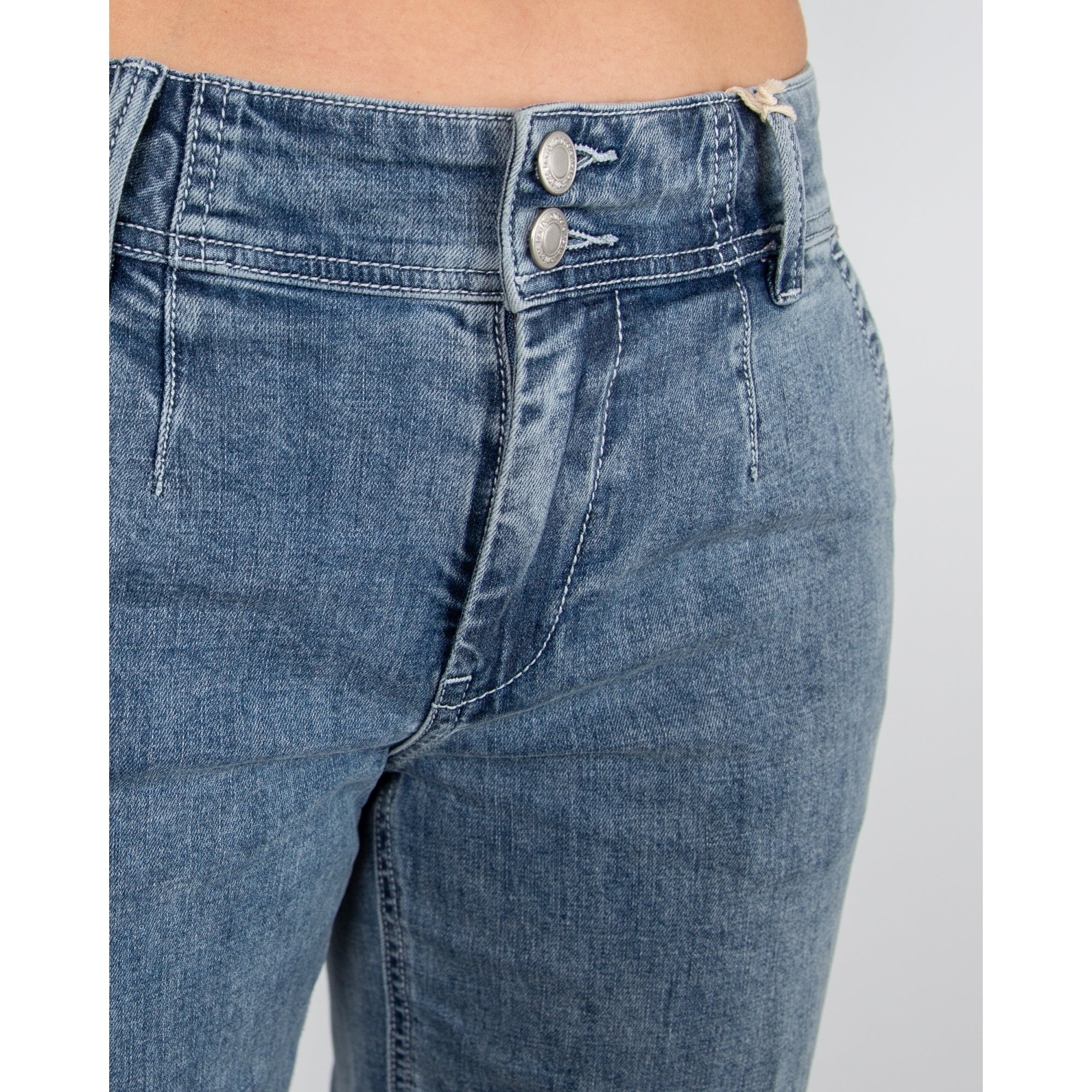 Red Button Cropped Wide Leg Denim Jean Bleach Denim