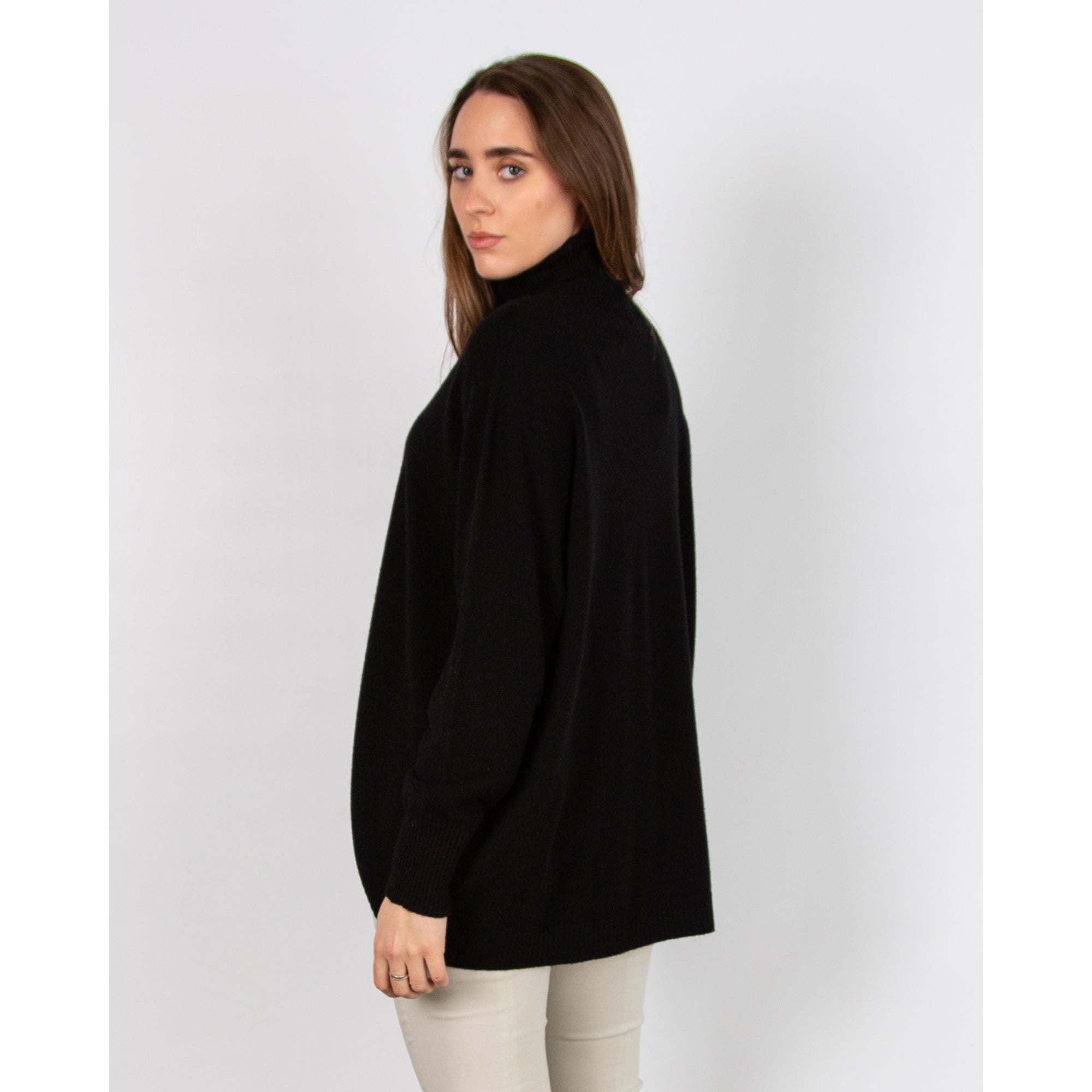 Amazing Woman Zena Polo Neck Oversized Loose Fit Jumper Black 010