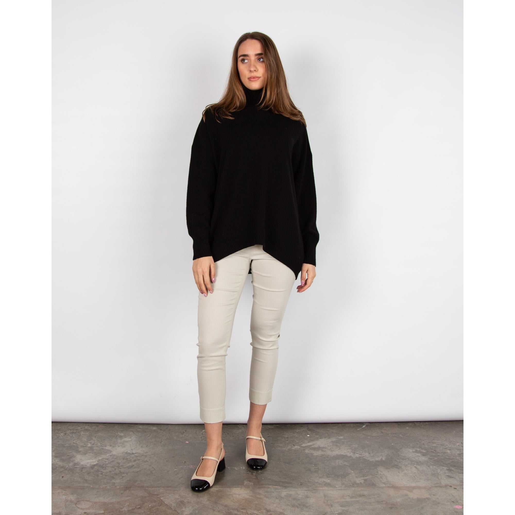 Amazing Woman Zena Polo Neck Oversized Loose Fit Jumper Black 010