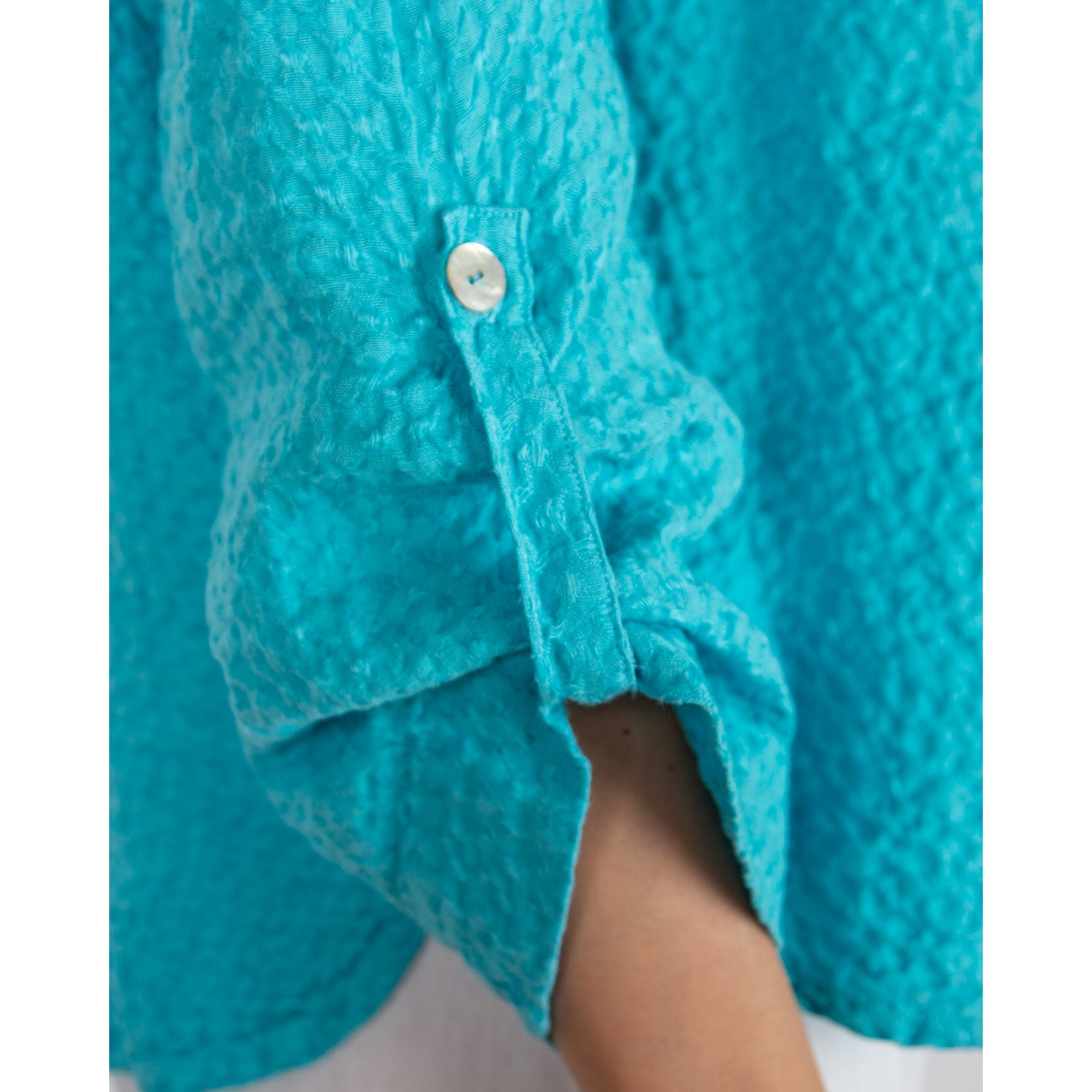 Sahara Waffle Linen Cowl Neck Top Turquoise