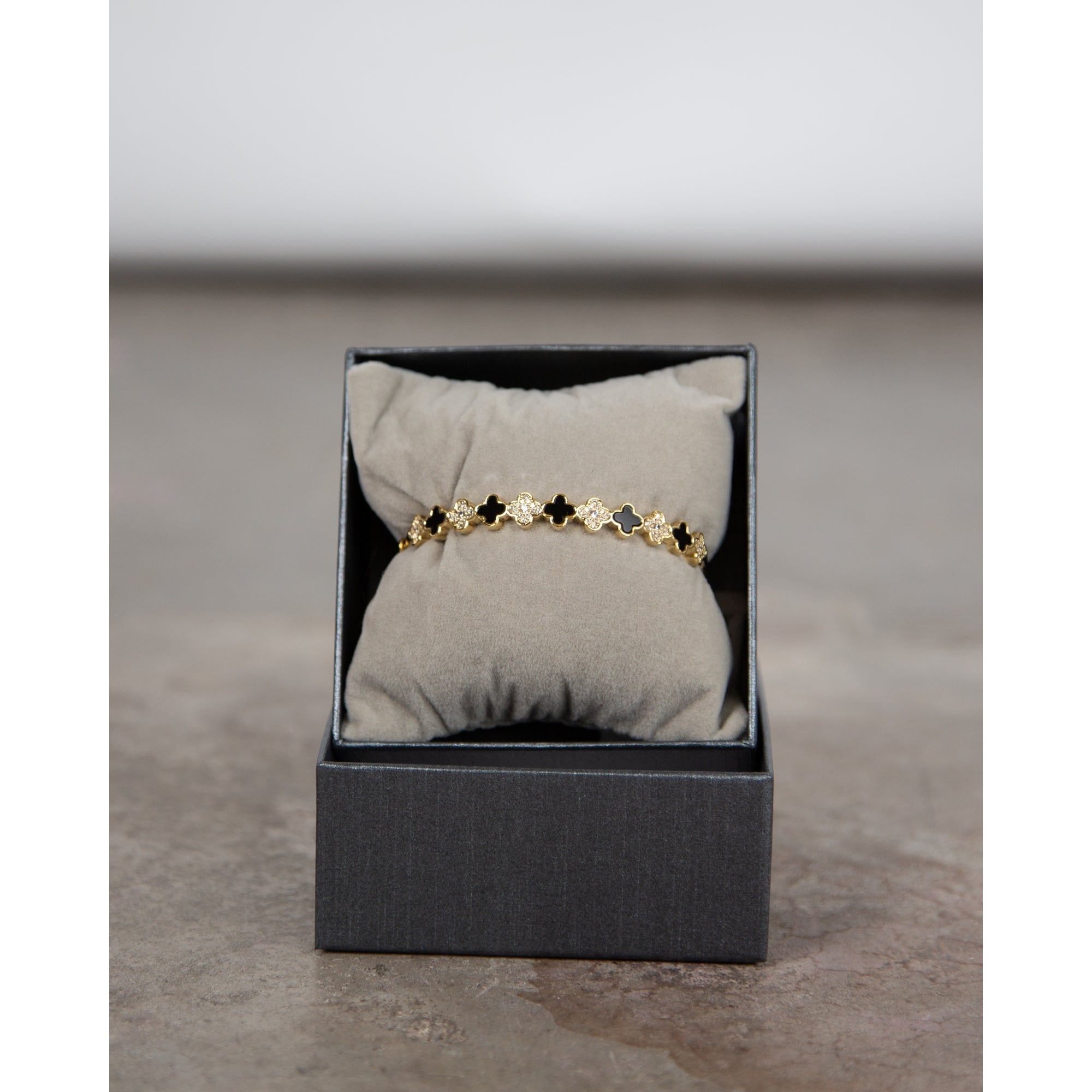 Park Lane Mini Clover Diamonte Bangle Black/gold