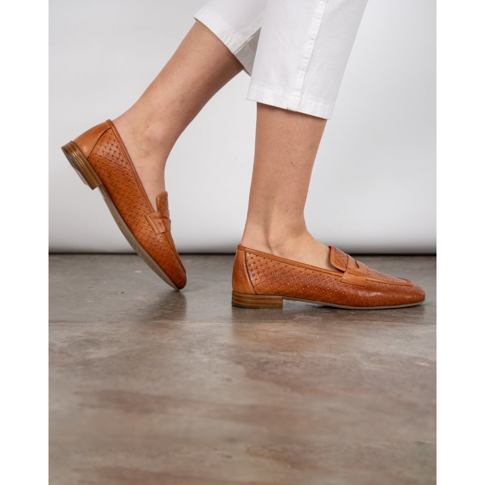 Carmela Woven Flat Loafers Camel