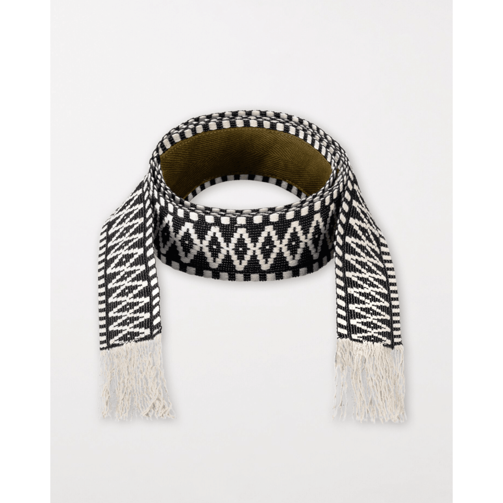 Luisa Cerano Ethnic Print Tassel Trim Belt Khaki/black/cream 17