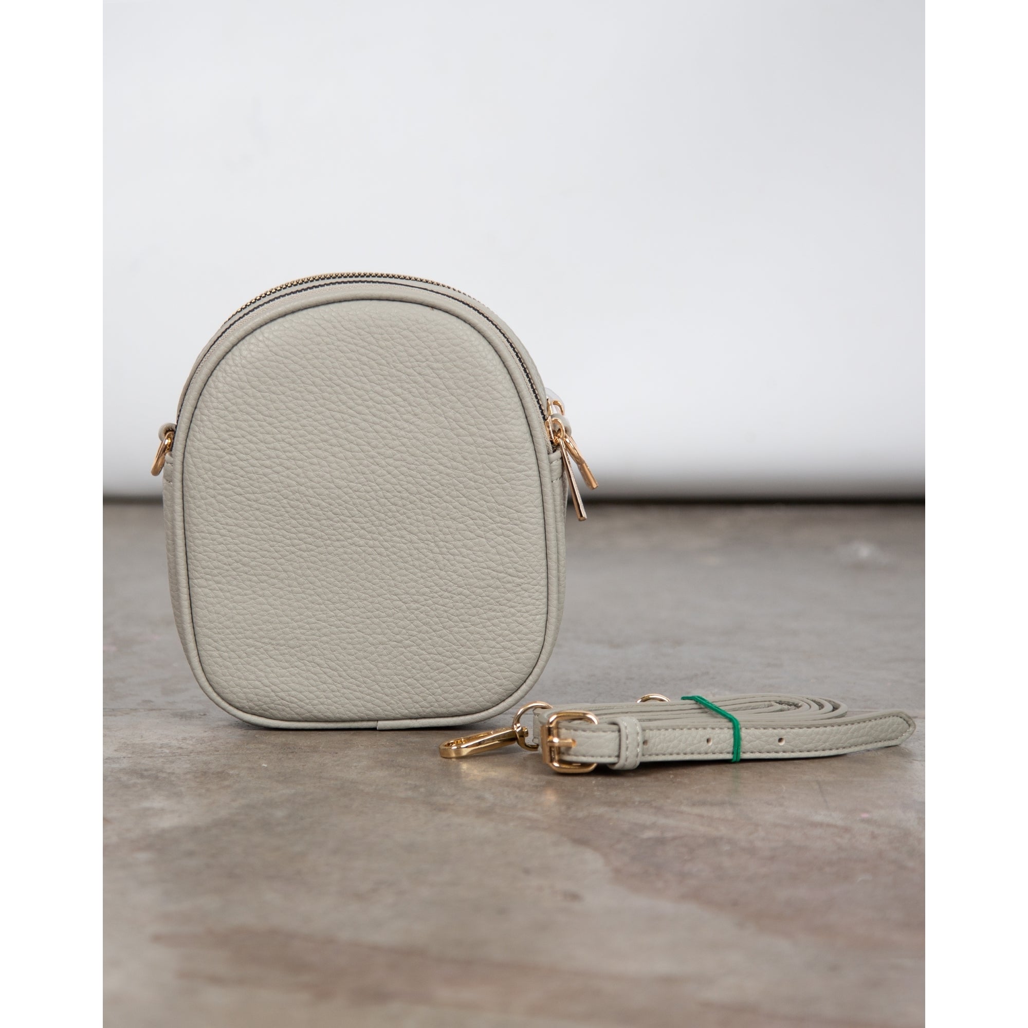 David Jones Vegan Leather Pocket Front Oval Crossbody Bag Grey