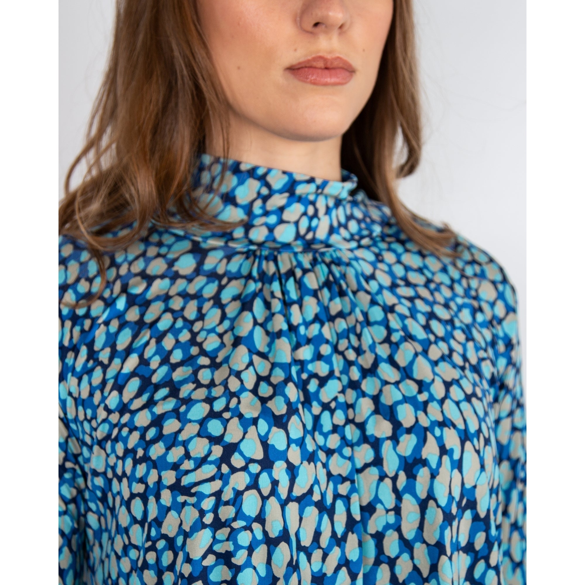Onjenu Amber Polo Ruched Neck Pebble Print Jersey Top Medsea Blue