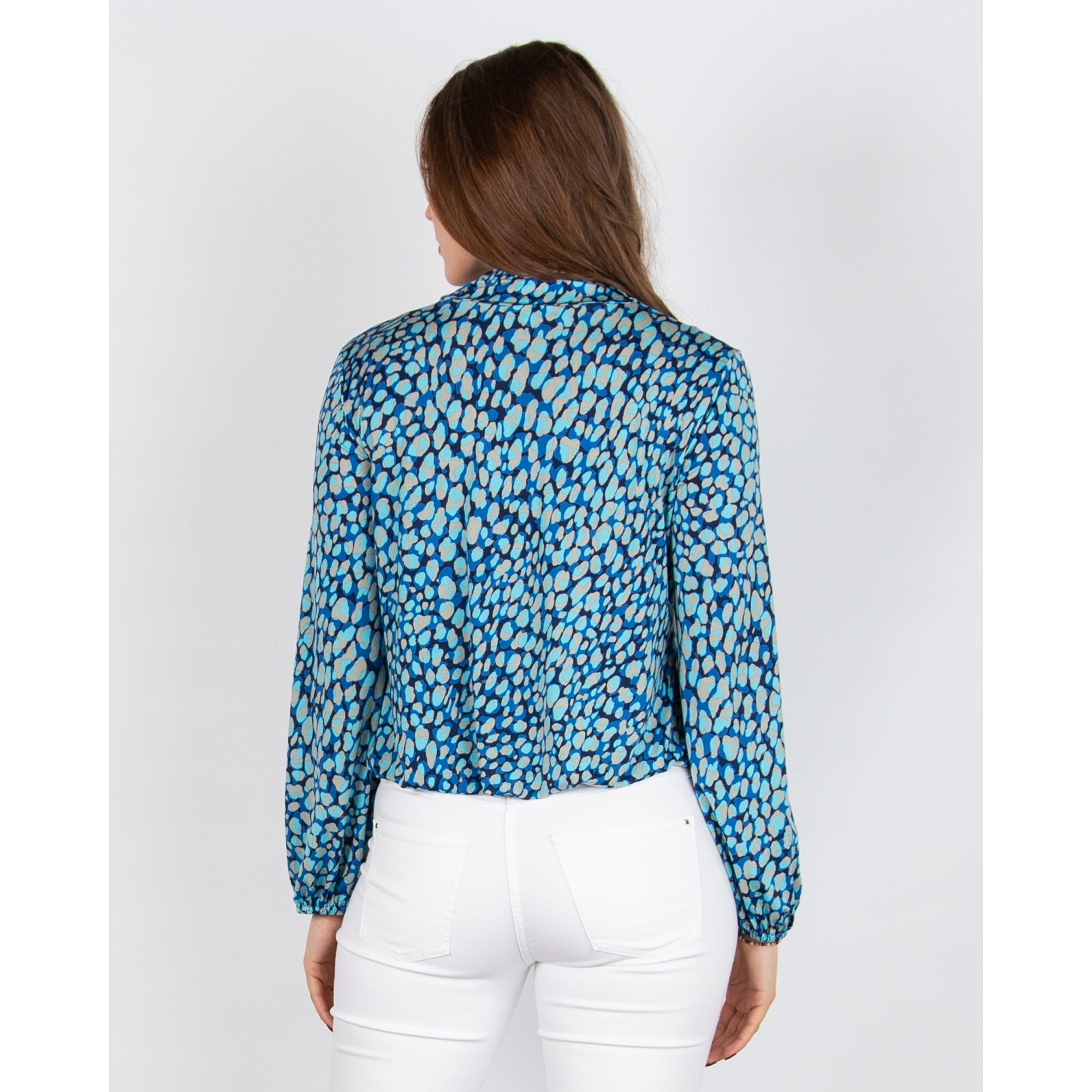 Onjenu Amber Polo Ruched Neck Pebble Print Jersey Top Medsea Blue