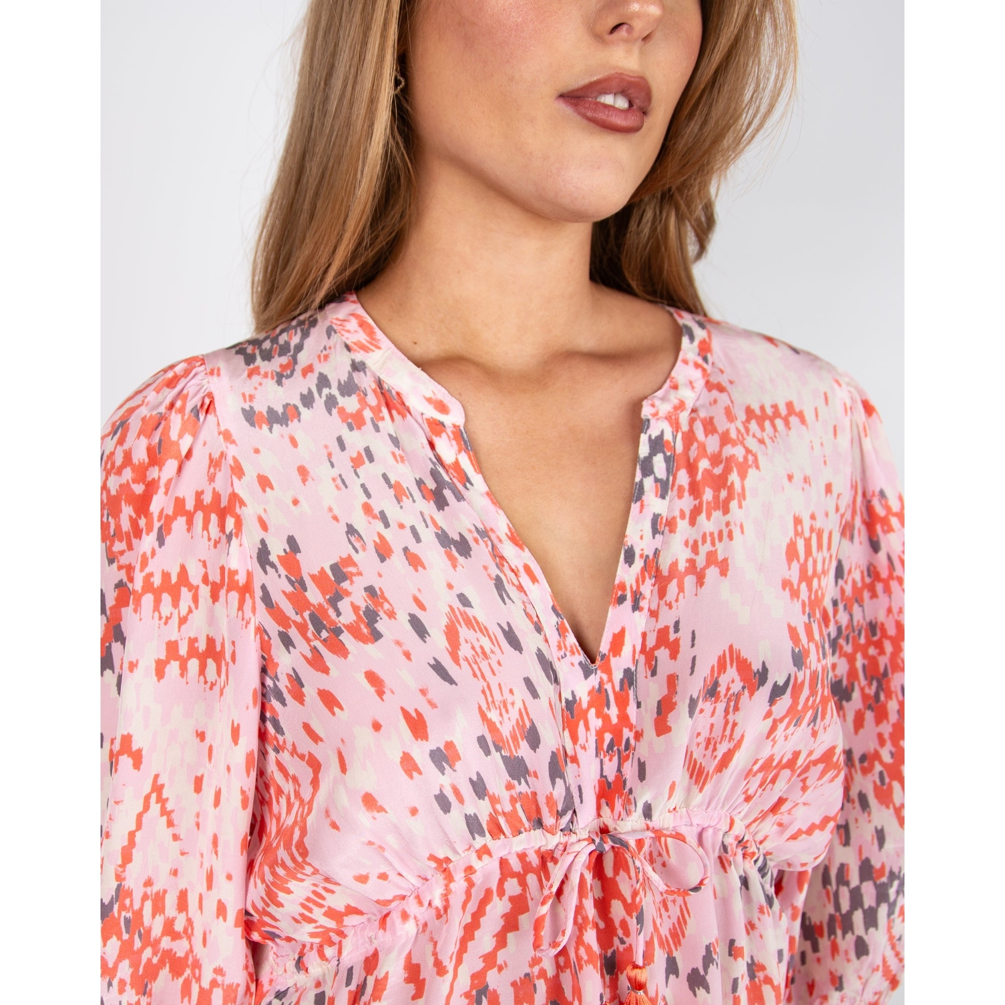 Moliin Alexis Empire Seam Drawstring Split Neck Blouse Dubarry Pink